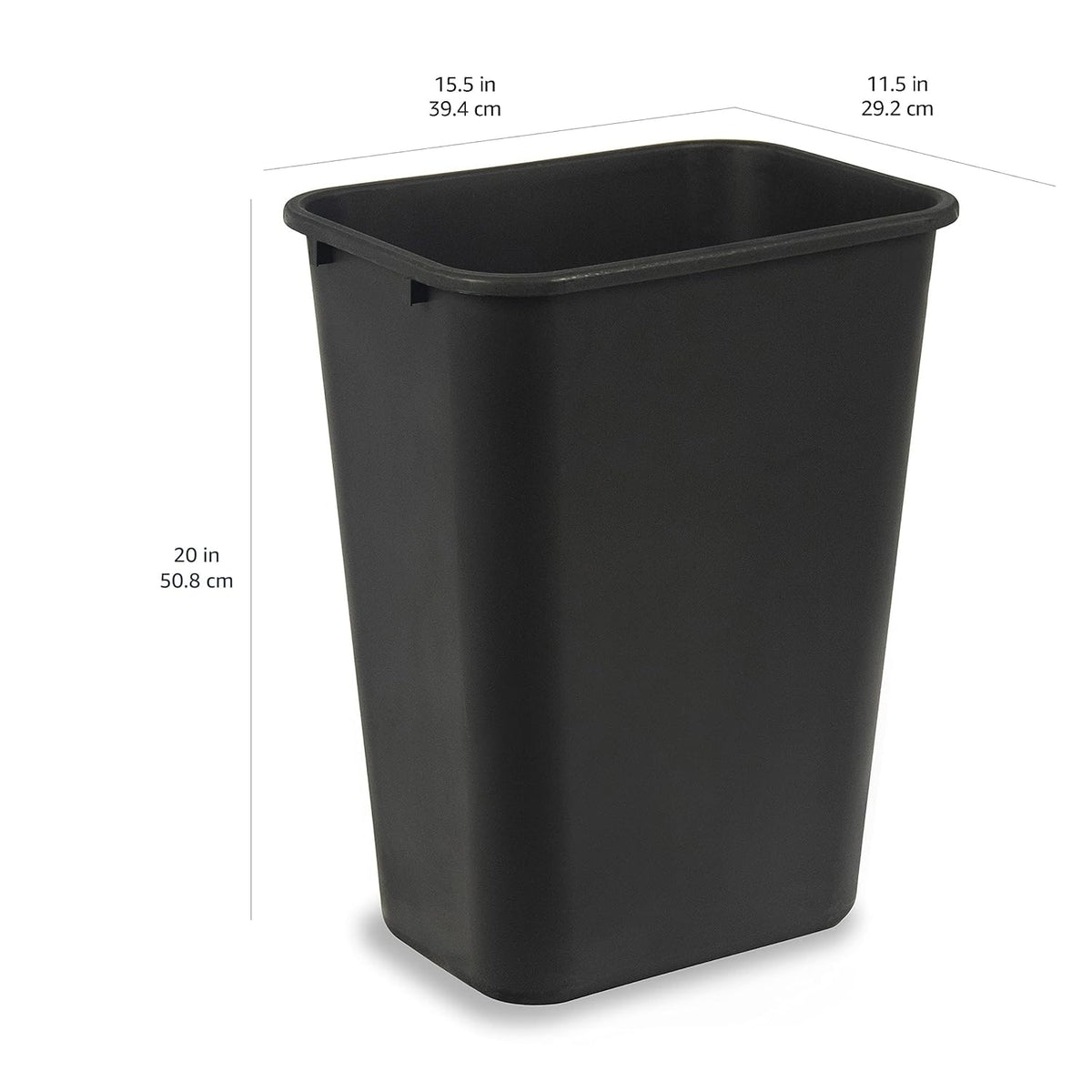 Amazon Basics Trash Can, Rectangular Commercial Office Wastebasket, 10 Gallon (Pack Of 2), Black