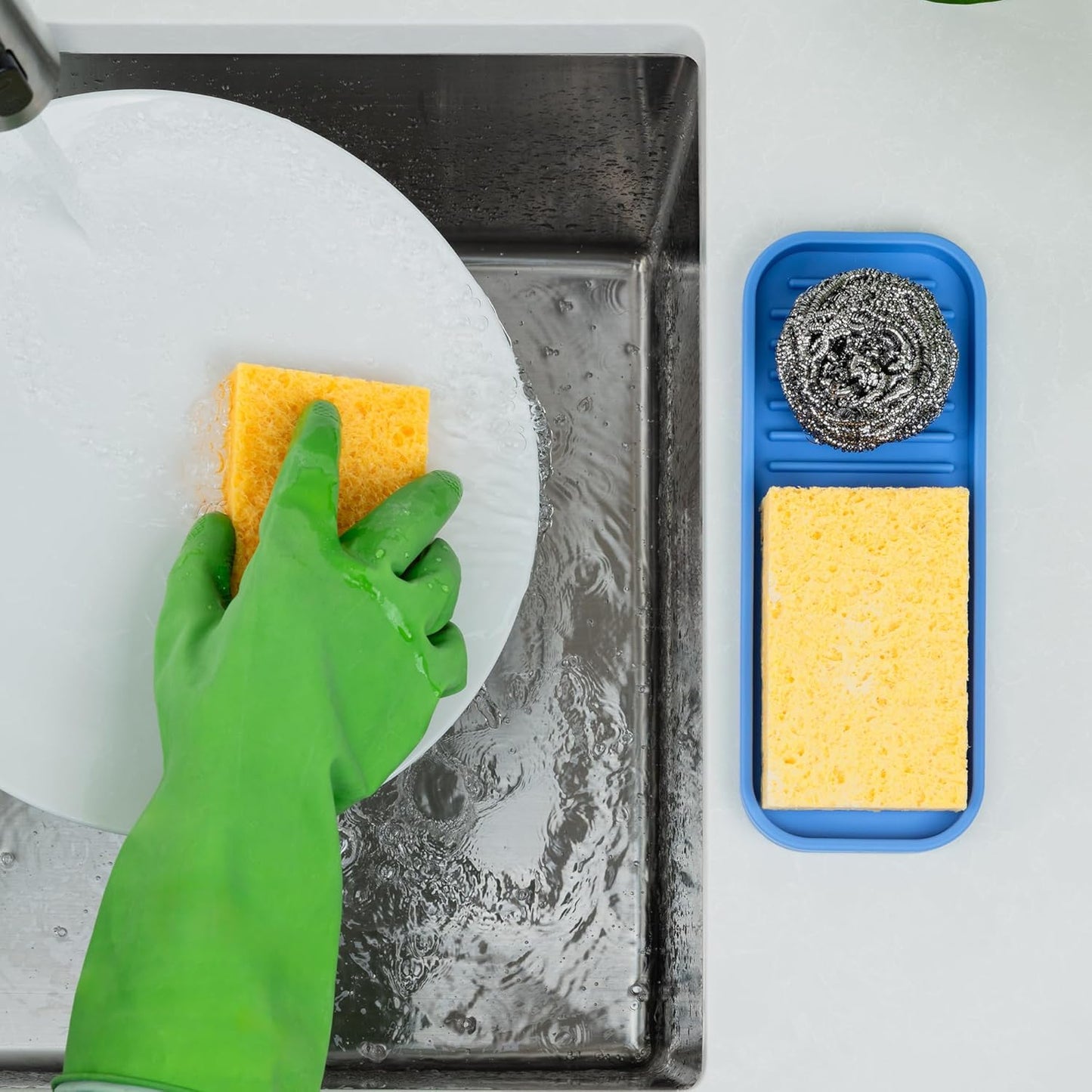 Zulay Kitchen (9x3.5) Silicone Sponge Holder for Kitchen Sink - Flexible Multipurpose Soap Tray