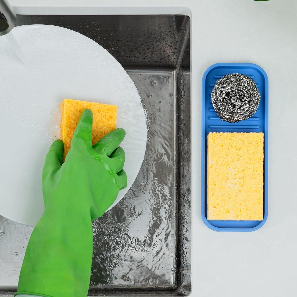 Zulay Kitchen (9x3.5) Silicone Sponge Holder for Kitchen Sink - Flexible Multipurpose Soap Tray