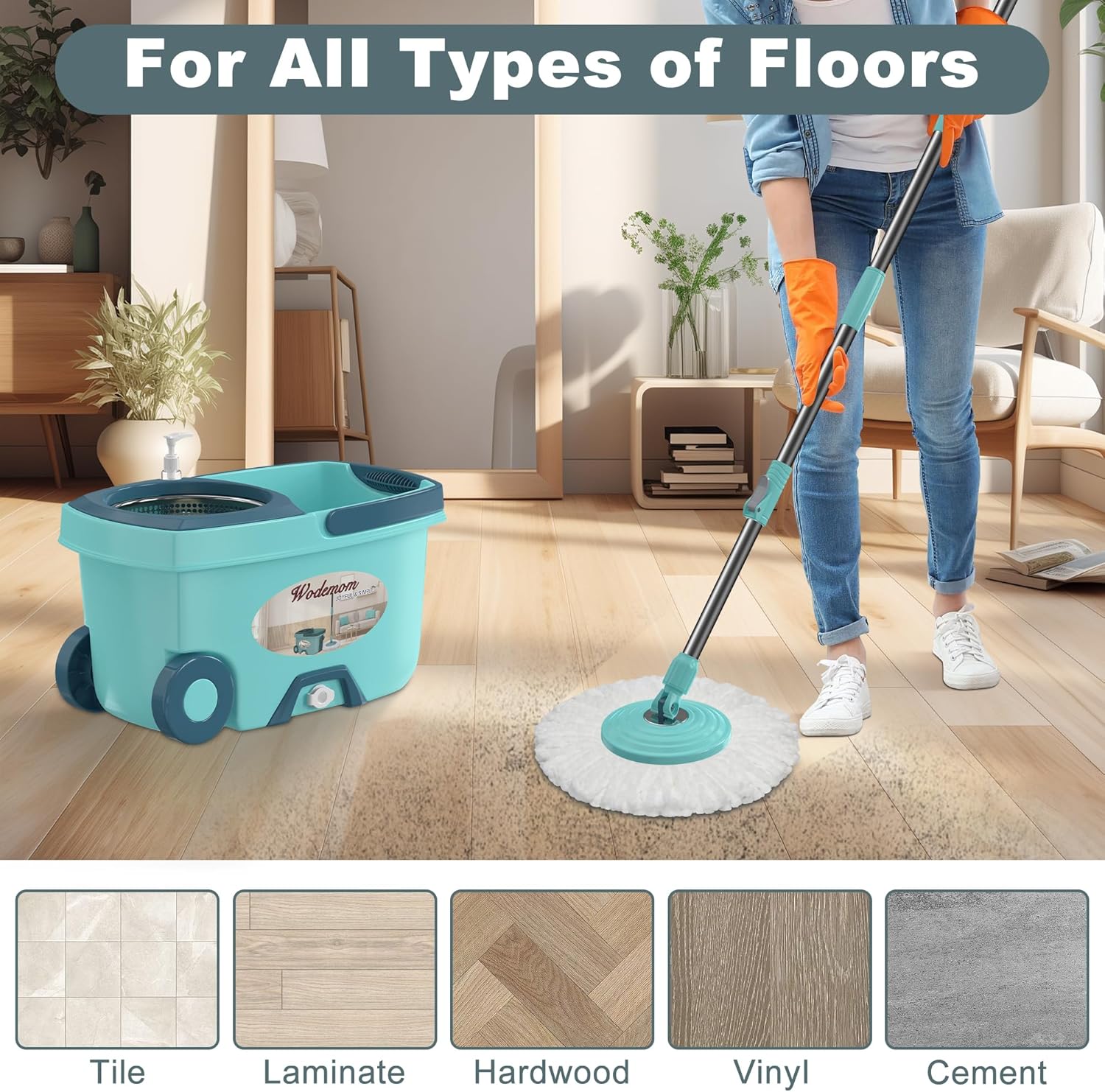 Spin Mop and Bucket System, Mop and Bucket with Wringer Set,Mops for Floor Cleaning,Household