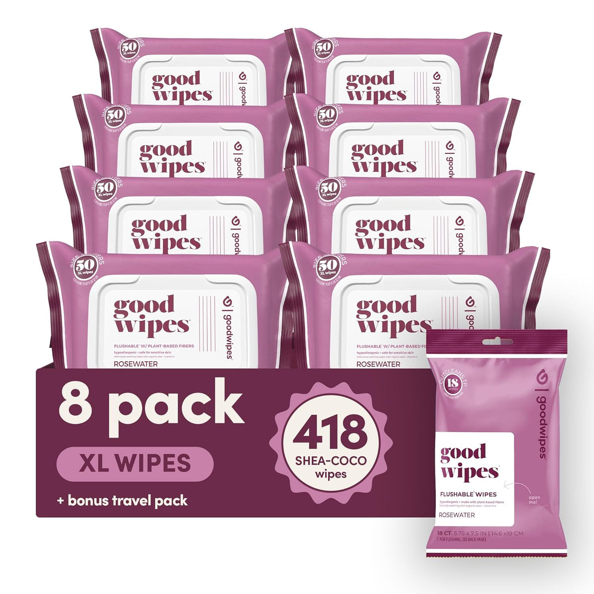 goodwipes Flushable Butt Wipes - Vitamin E & Aloe - Sewer & Septic Safe - Extra Large Adult Wet