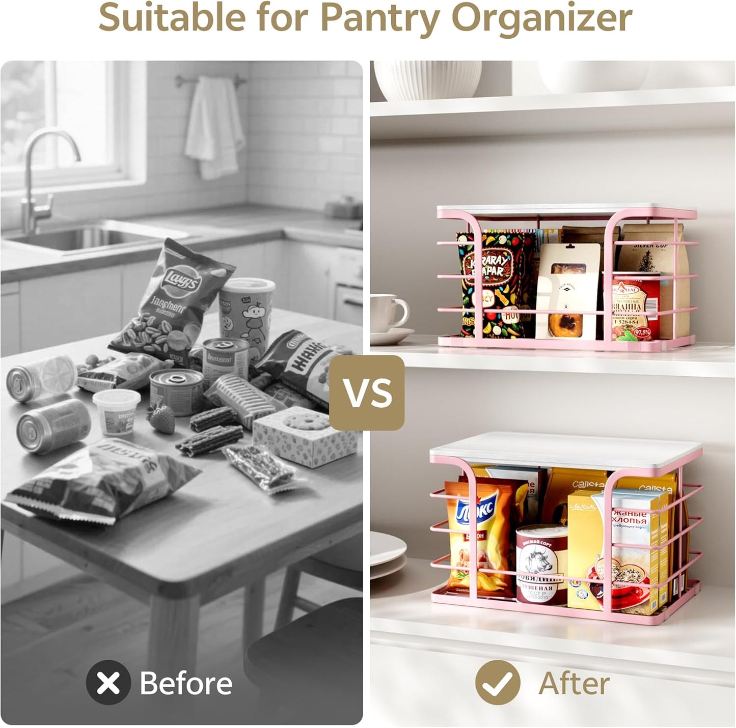 2 Pack Extra Large Stackable Pantry Storage with Bamboo Top,Wall Mount Trash Bag Dispenser Roll