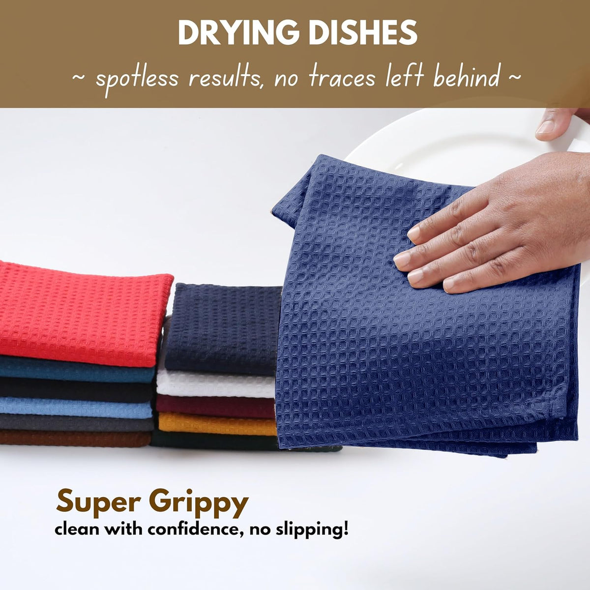 Native Fab Waffle Kitchen Towels 4 Pack - Super Absorbent 100% Cotton Dish Towel for Cleaning