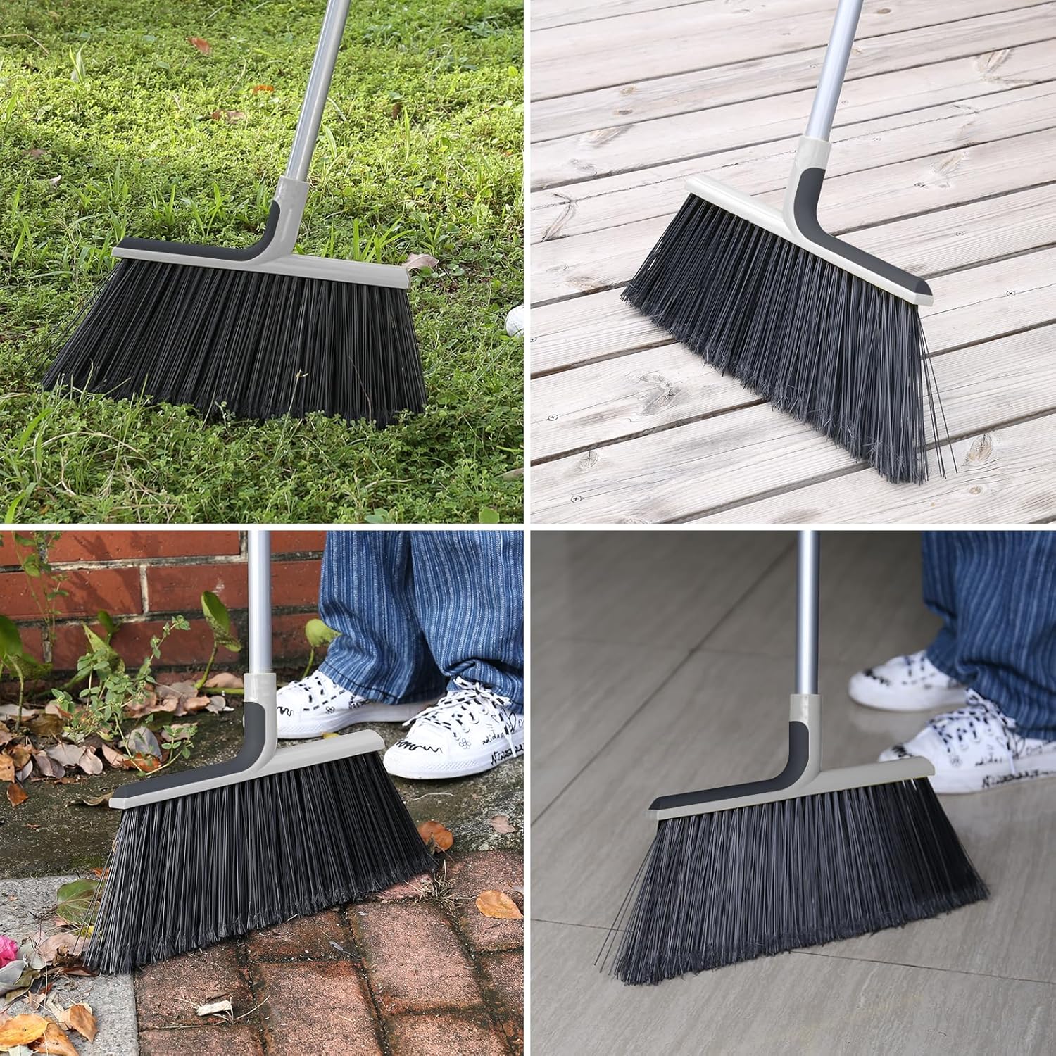 KeFanta 4 Packs Outdoor Broom Heavy Duty with 55" Long Handle, Commercial Brooms for Sweeping
