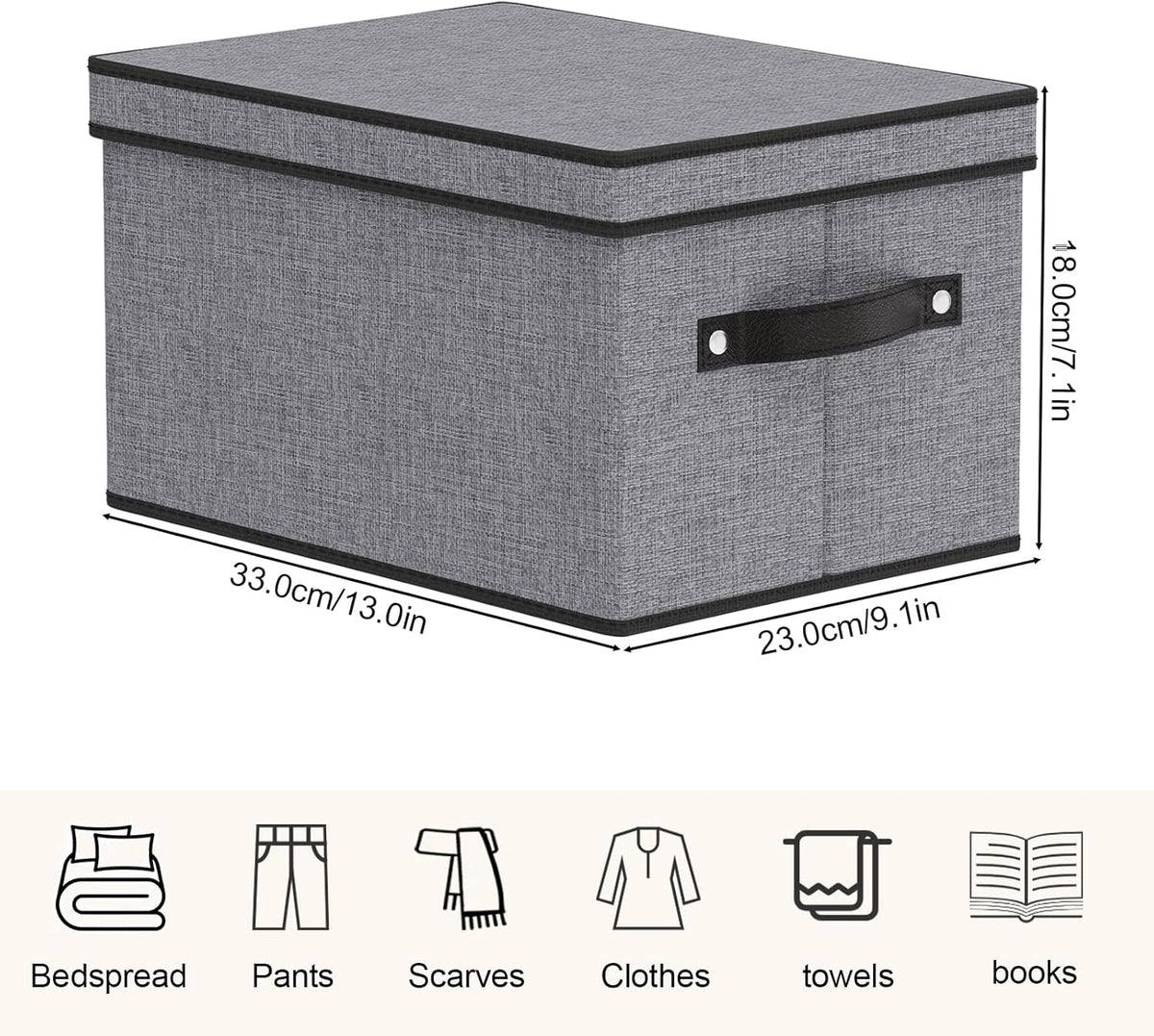 Fabric Storage Boxes, 7.1 x 9.1 x 13 Inch Baskets for Shelves with Lids, Wardrobe Organiser with