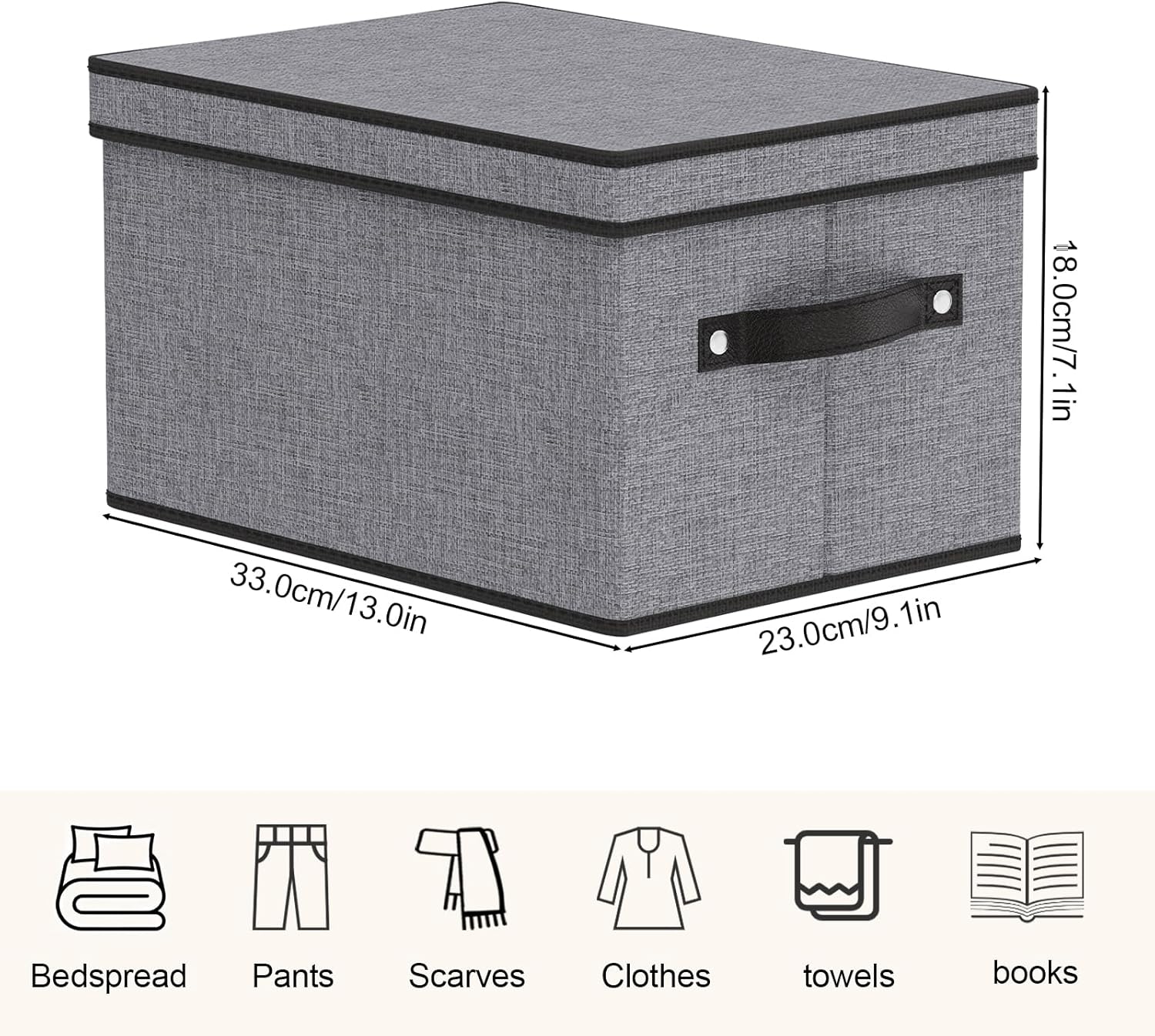 Fabric Storage Boxes, 7.1 x 9.1 x 13 Inch Baskets for Shelves with Lids, Wardrobe Organiser with