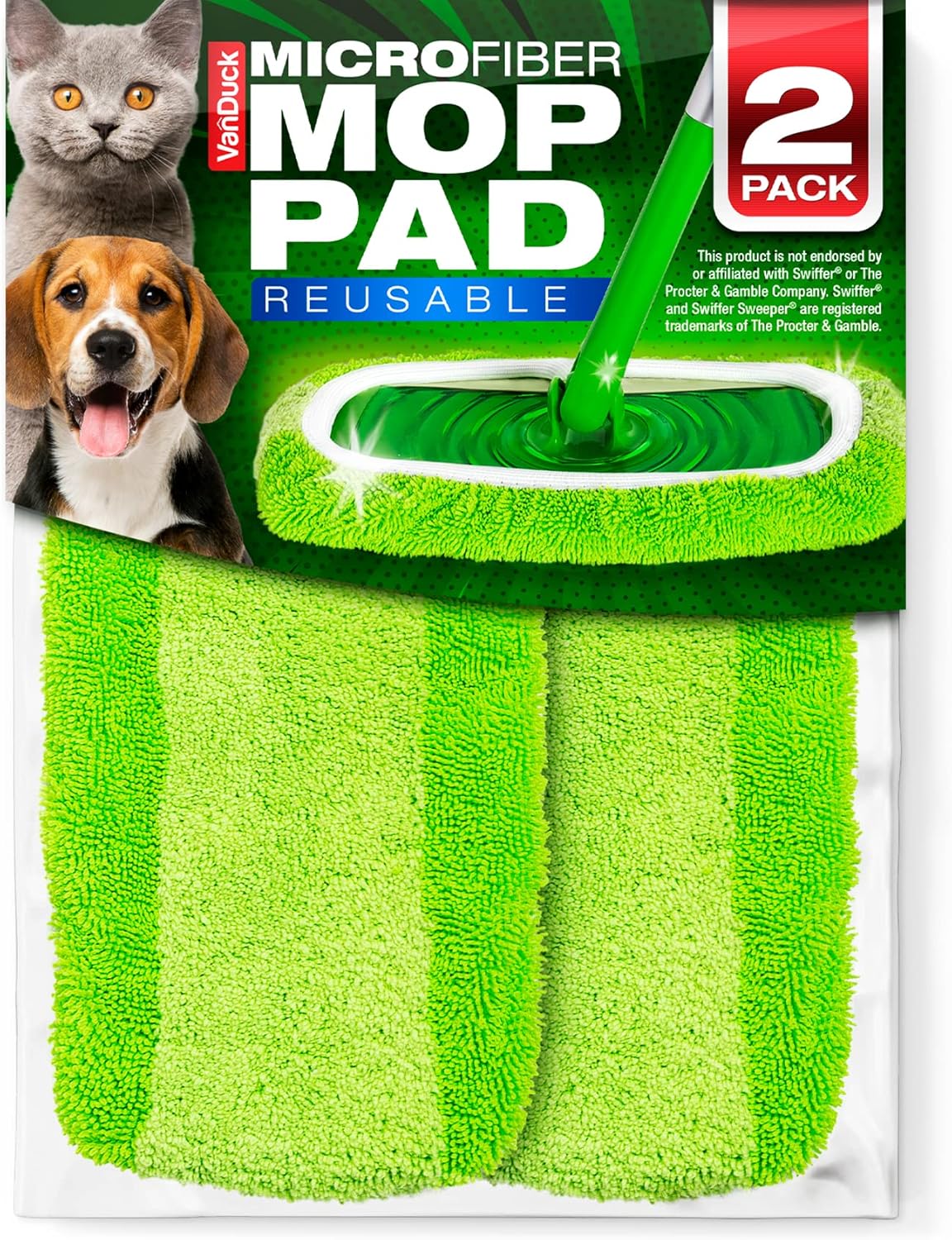 VanDuck Reusable Mop Pads Compatible with Swiffer Sweeper (2-Pack) - Washable Microfiber Mop Pads