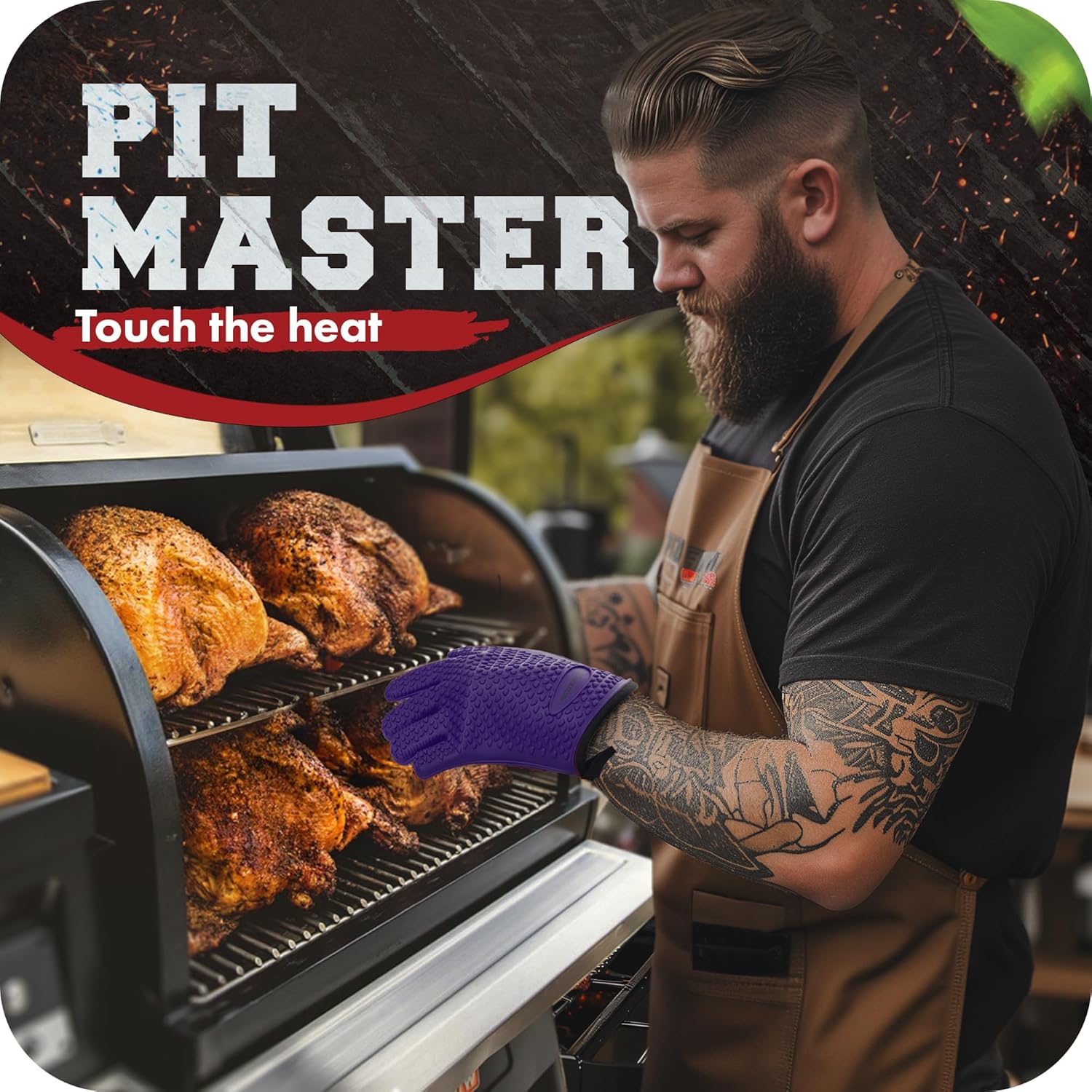 KITCHEN PERFECTION XL Silicone Smoker Oven Gloves -Extreme Heat Resistant BBQ Gloves -Handle Hot