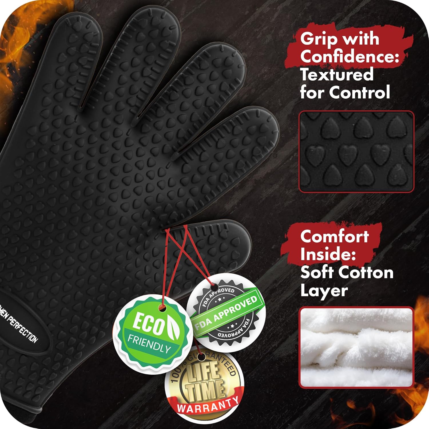 KITCHEN PERFECTION S Silicone Smoker Oven Gloves -Extreme Heat Resistant BBQ Gloves -Handle Hot