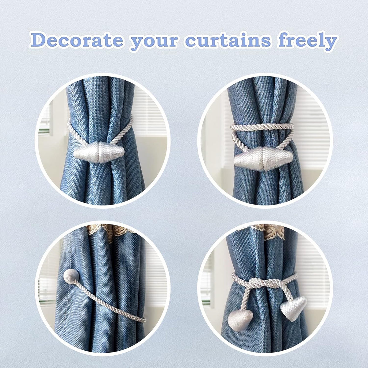 Hion Magnetic Curtain Tiebacks Dark Brown 2pcs, Curtain Tiebacks Buckles Holdbacks Holders Hooks