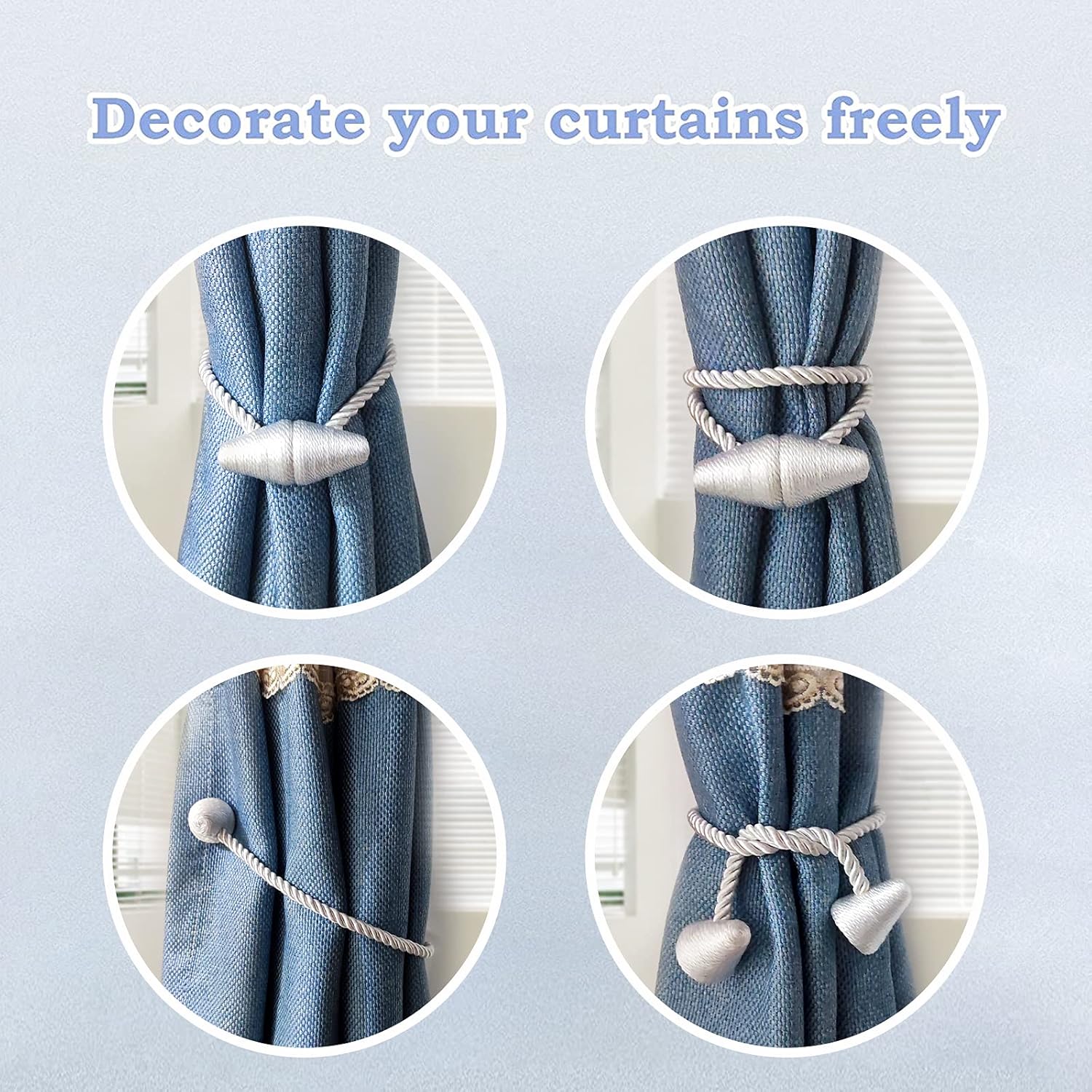 Hion Magnetic Curtain Tiebacks Black 2pcs, Curtain Tiebacks Buckles Holdbacks Holders Hooks Clip