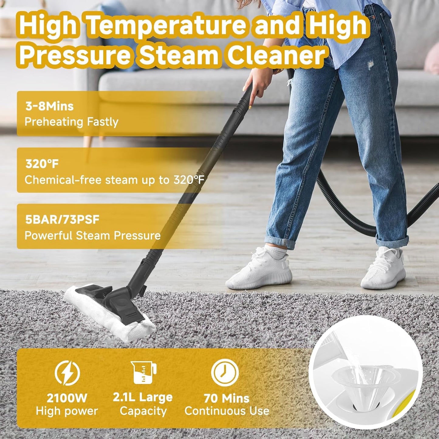 Steam Cleaner, Multipurpose Portable Canister Steamer，Portable Steam Cleaner with 27Accessories, 3