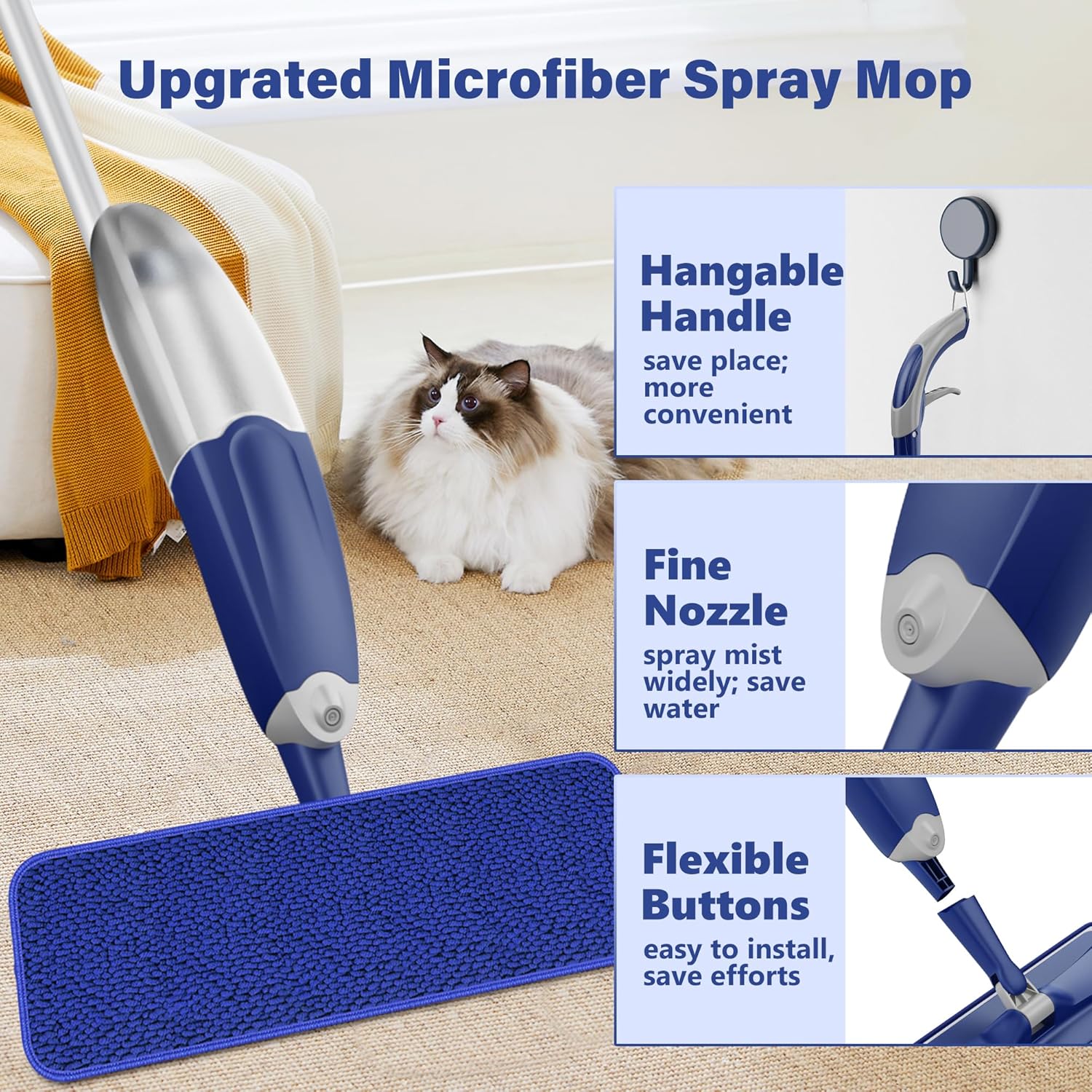 Microfiber Spray Mop for Floors Cleaning: Wet Dry Hardwood Floor Mops with 3 Washable Pads for