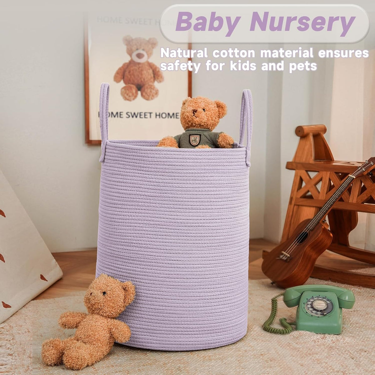 Large Woven Laundry Basket Hamper,80L Cotton Rope Storage Bin for Blankets,Toys and