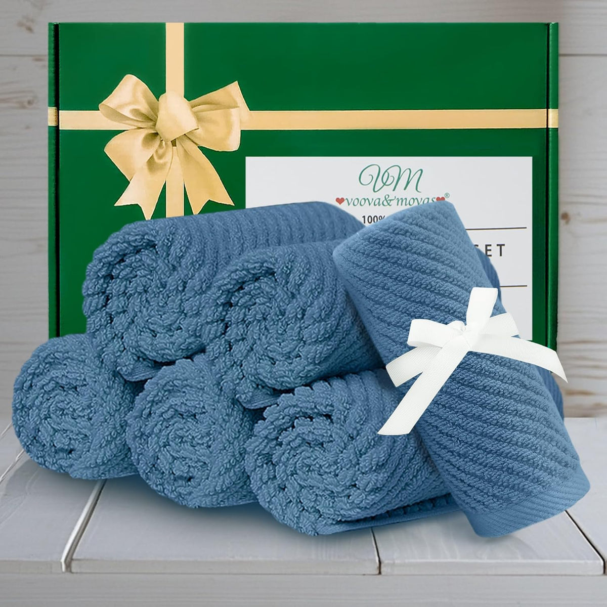 Blue Washcloths 6 Pack, 13"x13" - 100% Cotton | Lightweight | Thick | Quick Dry | Soft | Absorbent