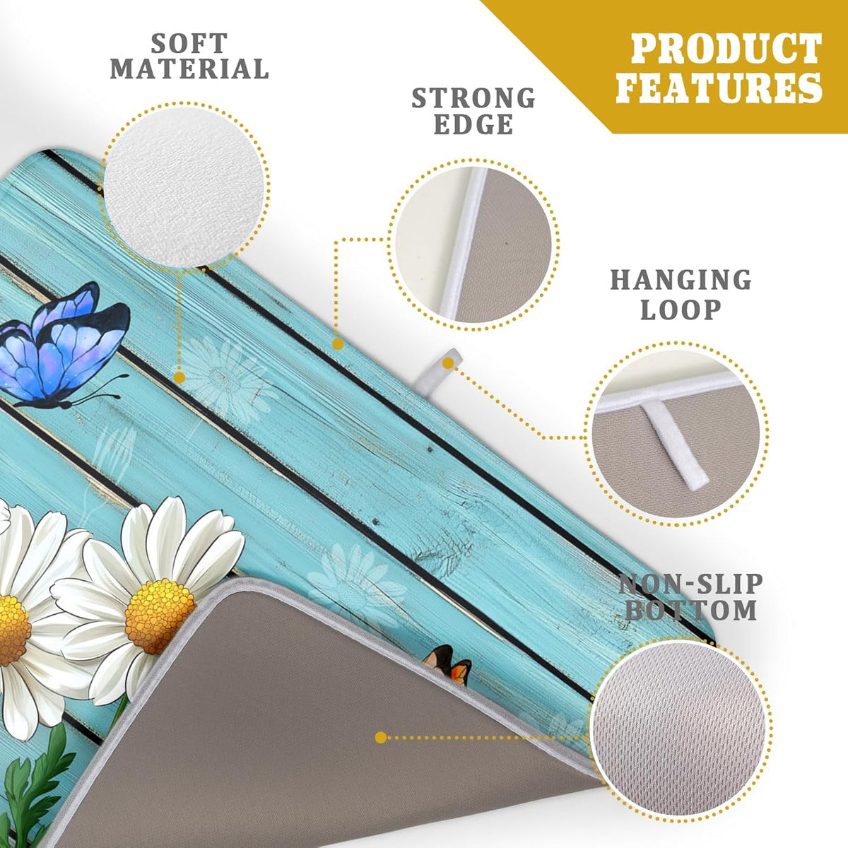 Spring Summer Daisy Flowers Dish Drying Mat for Kitchen Counter 18”x24” Rustic Daisy Absorbent Dish