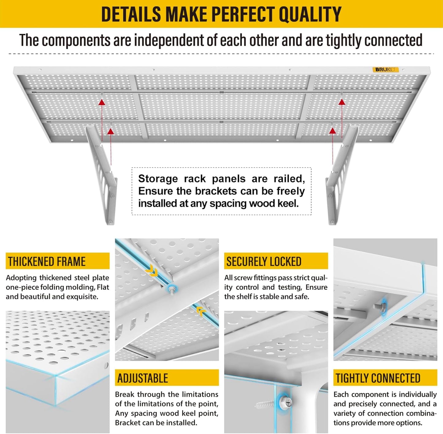 2Pack 1.64x4ft Adjustable Metal Garage Wall Shelving Heavy Duty Garage Storage Shelf Wall Mounted