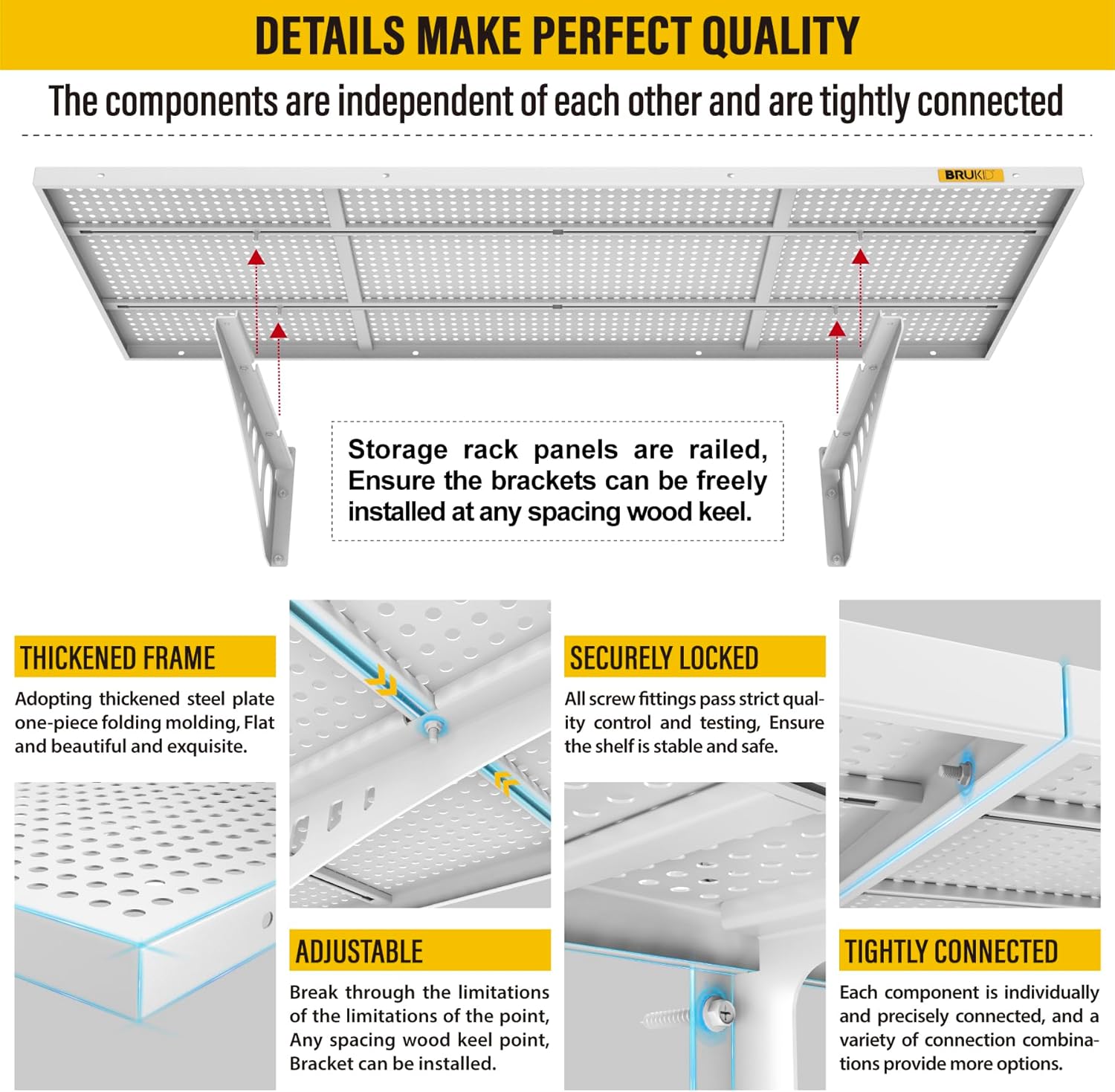 2Pack 1.64x4ft Adjustable Metal Garage Wall Shelving Heavy Duty Garage Storage Shelf Wall Mounted