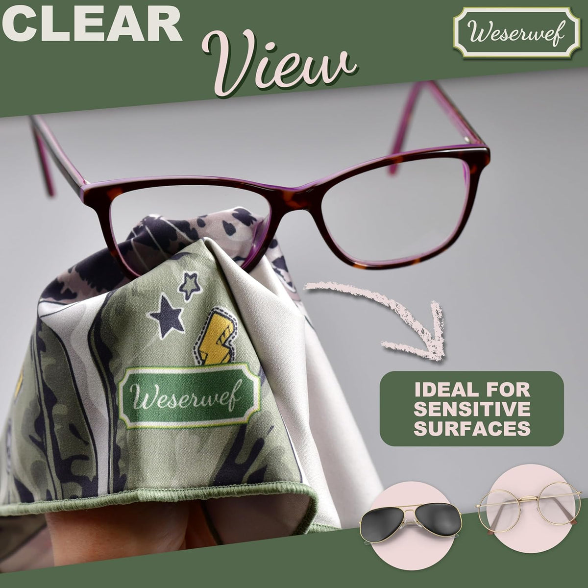 WESERWEF Design Microfiber Glasses Cleaning Cloth – Premium Cleaning Cloth for Eyeglasses, Screens