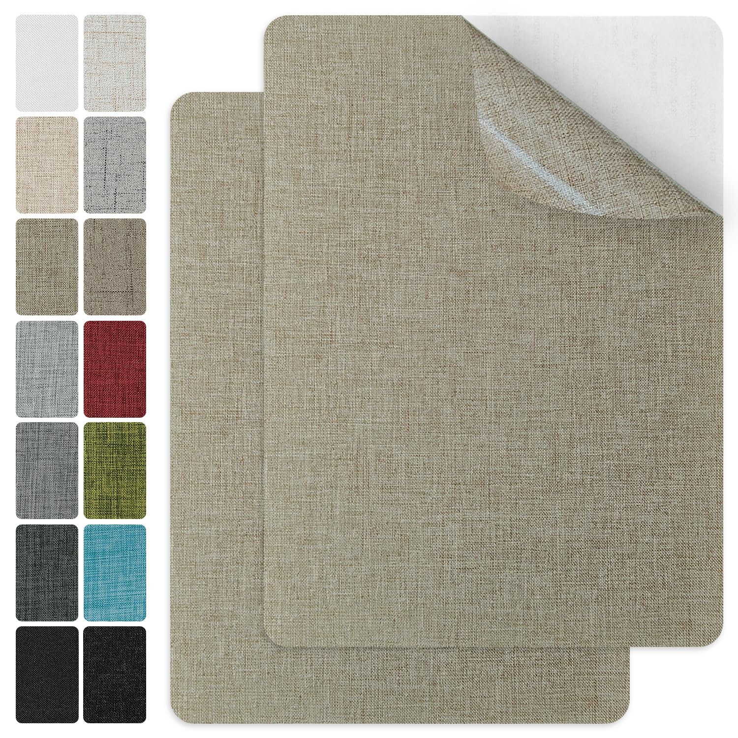 J.CARP 2Pcs Linen Repair Patches, Large Self-Adhesive Fabric Patch for Sofas, Couch, Furniture, Car