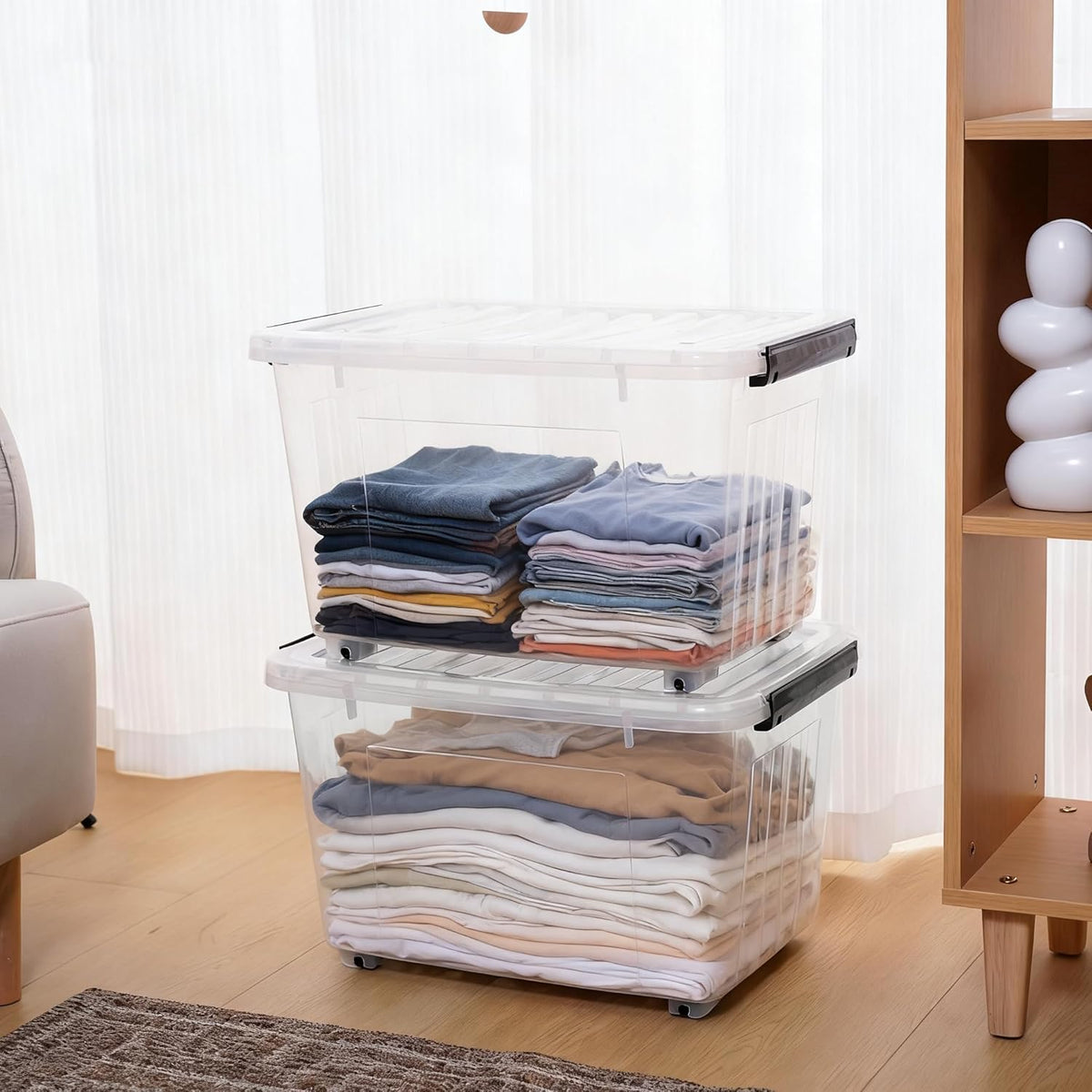 Citylife 54 QT Clear Plastic Storage Bins with Lids Stackable and Nestable Storage Boxes with Lids