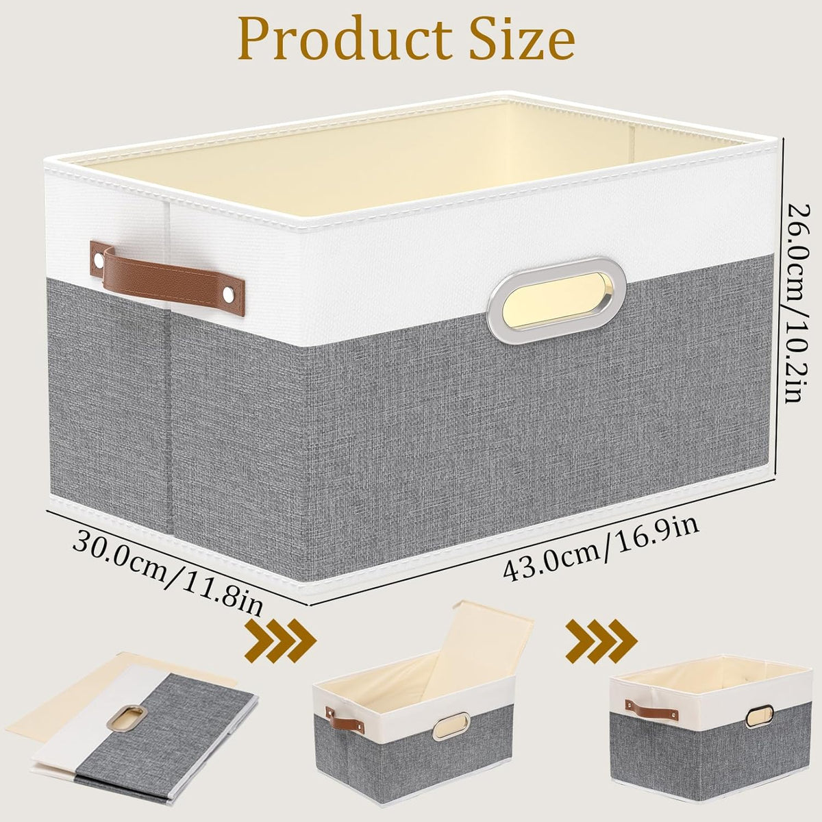 Yawinhe Fabric Storage Bins with Handles, Foldable Baskets for Shelves, Cubes with 3 Handles, Large