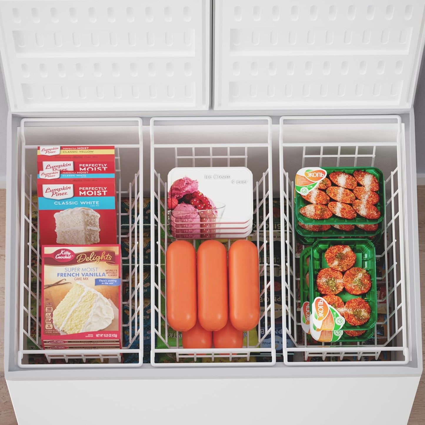 SANNO Chest Freezer Baskets, Deep Freezer Organizer Bins Sturdy Metal Wire Freezer Organizer for