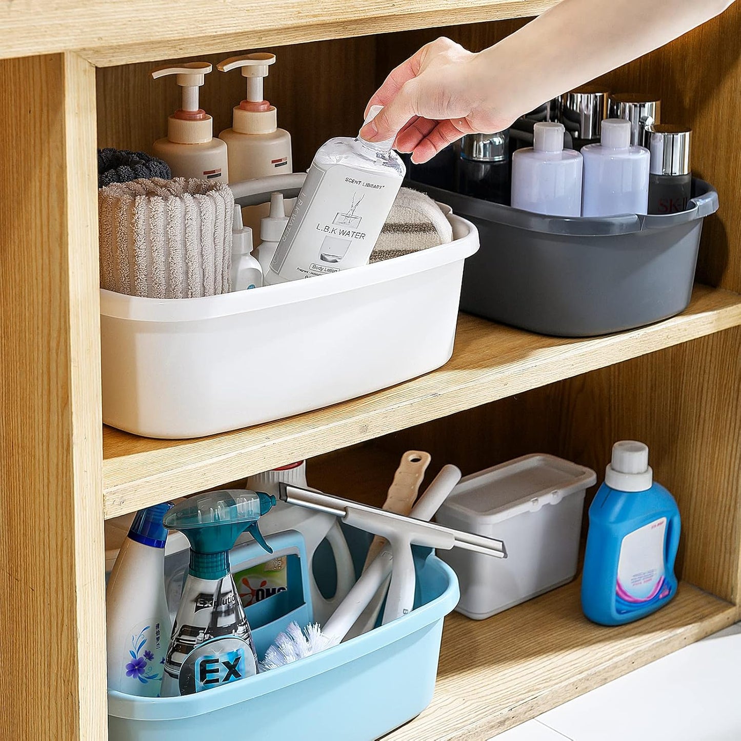 2 Pack Multi-Purpose Plastic Cleaning Caddy with Handle, Shower Caddy Organizer/Storage
