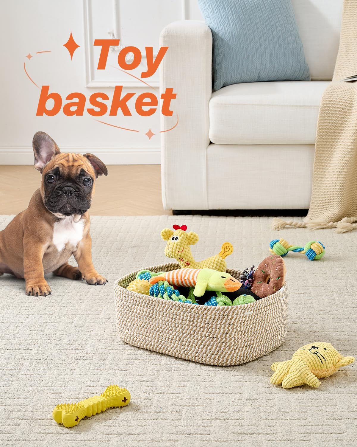 Small Woven Basket, 13.5 x 9.5 x 5 Inches, Storage Basket for Organizing, Cute Small Rope Shelf