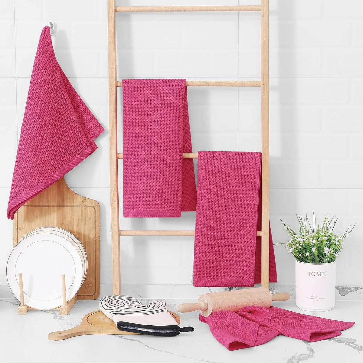 Homaxy 100% Cotton Waffle Weave Kitchen Dish Towels, Ultra Soft Absorbent Quick Drying Cleaning