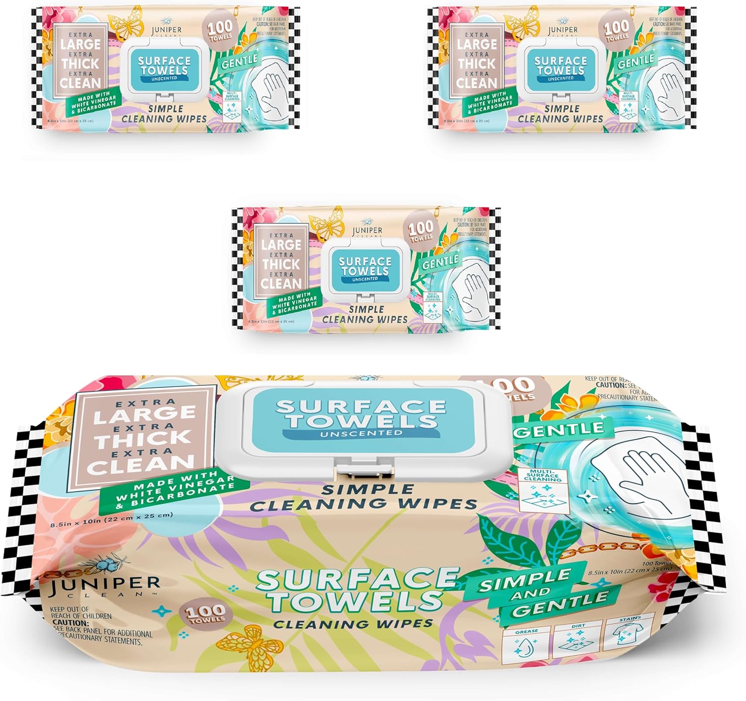 3 Packs Surface Cleaning Wipes Bleach Free, Thick & Large Dispose, All-Purpose Cleaner for