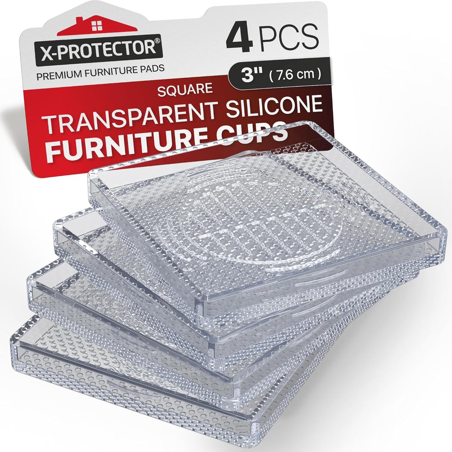 X-Protector Furniture Cups - 4 PCS 3" - Non Slip Furniture Pads for Hardwood Floors - Transparent