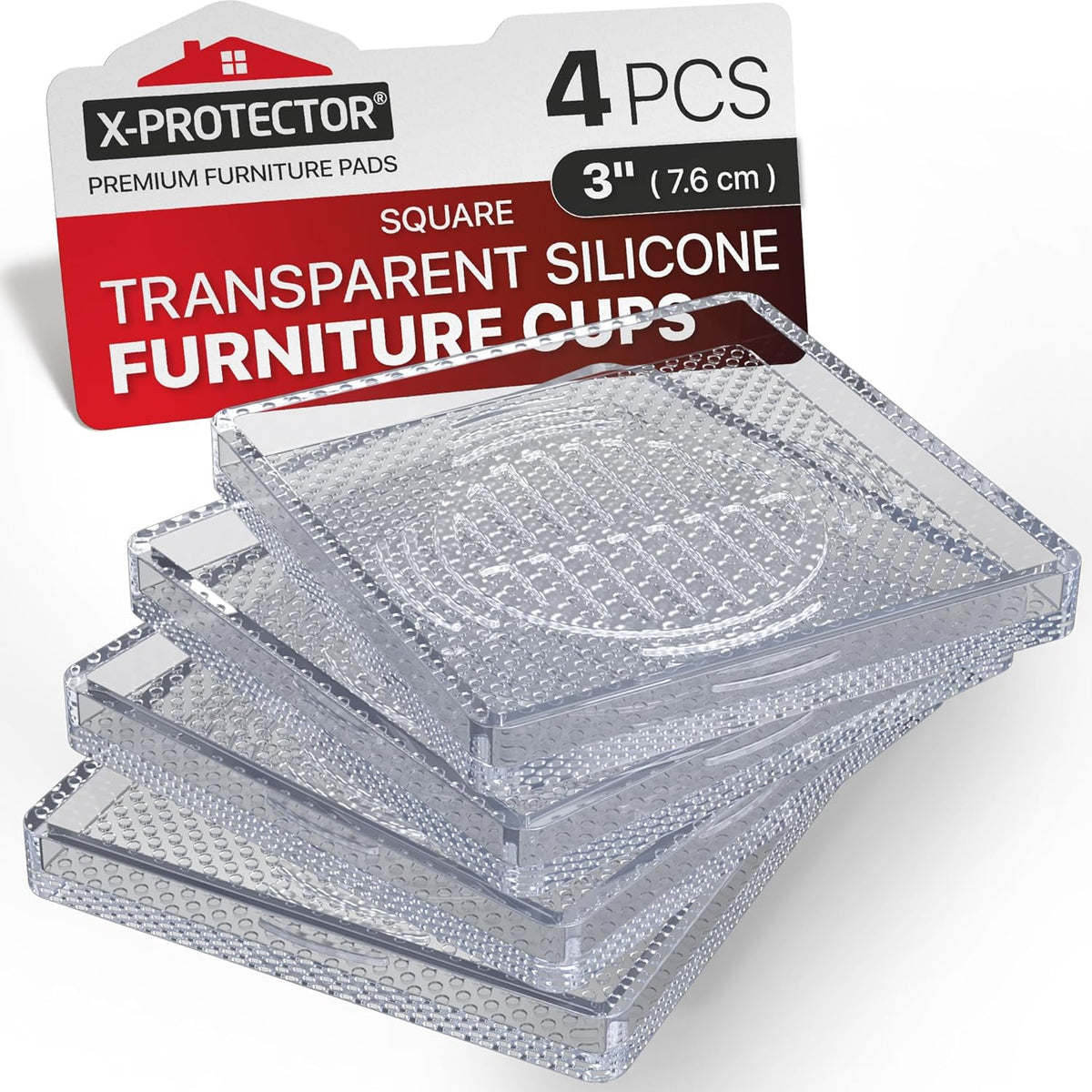 X-Protector Furniture Cups - 4 PCS 3" - Non Slip Furniture Pads for Hardwood Floors - Transparent