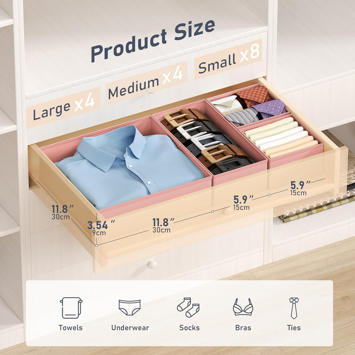 DIMJ Drawer Organizer Clothes - 16 Pack Baby Dresser Organizer for Nursery, Foldable Drawer