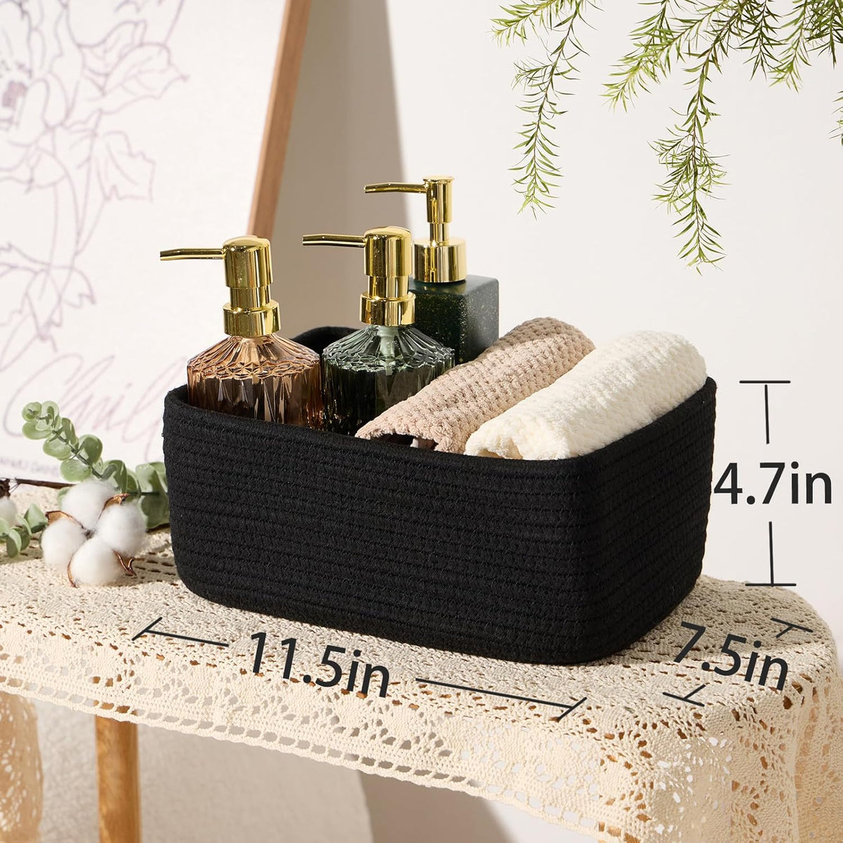 Small Storage Baskets for Organizing | Closet Organizer Bins | Shelf Toy Basket | Woven Rope