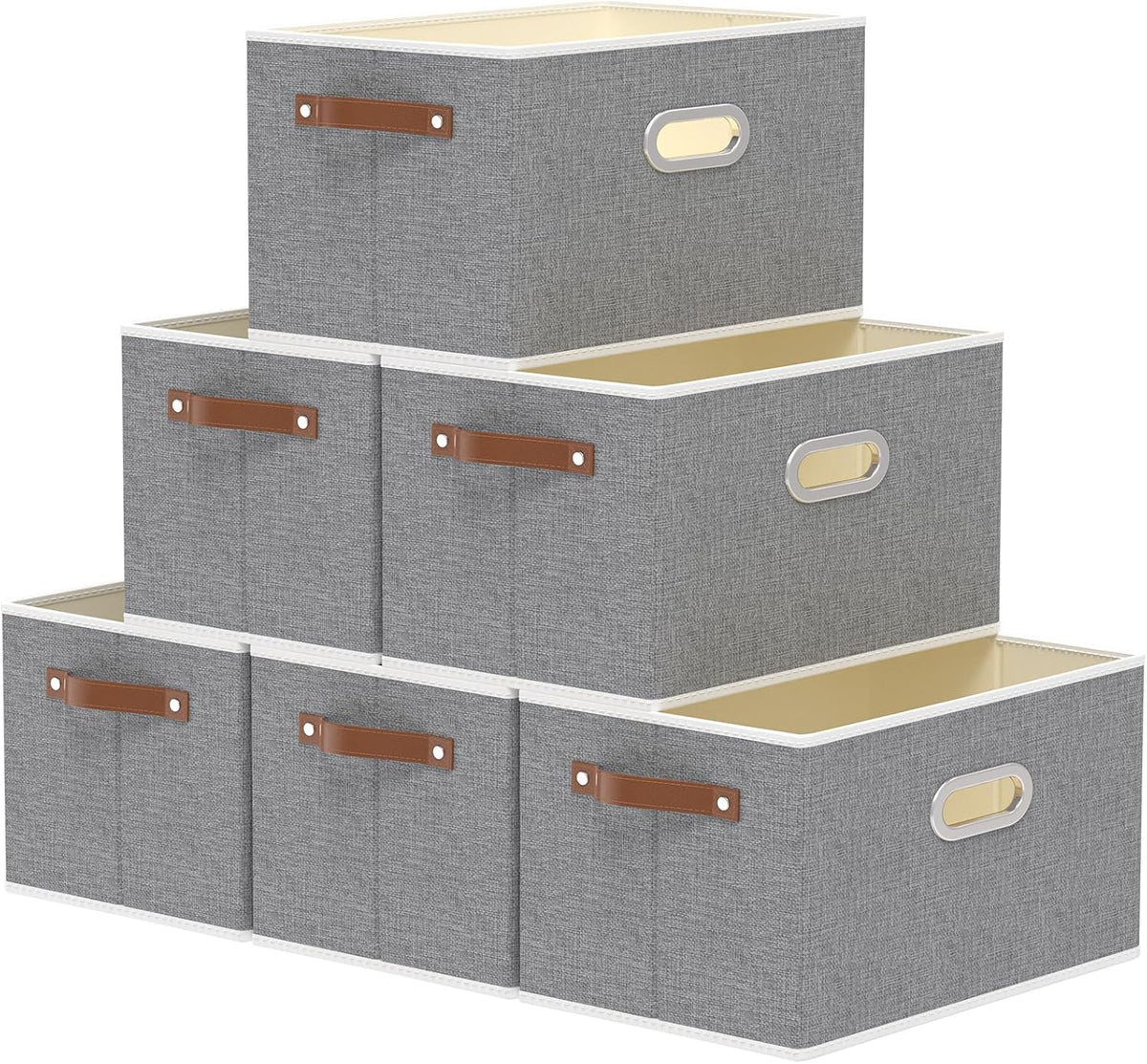 Yawinhe Fabric Storage Bins with Handles, Foldable Baskets for Shelves, Cubes with 3 Handles, Large