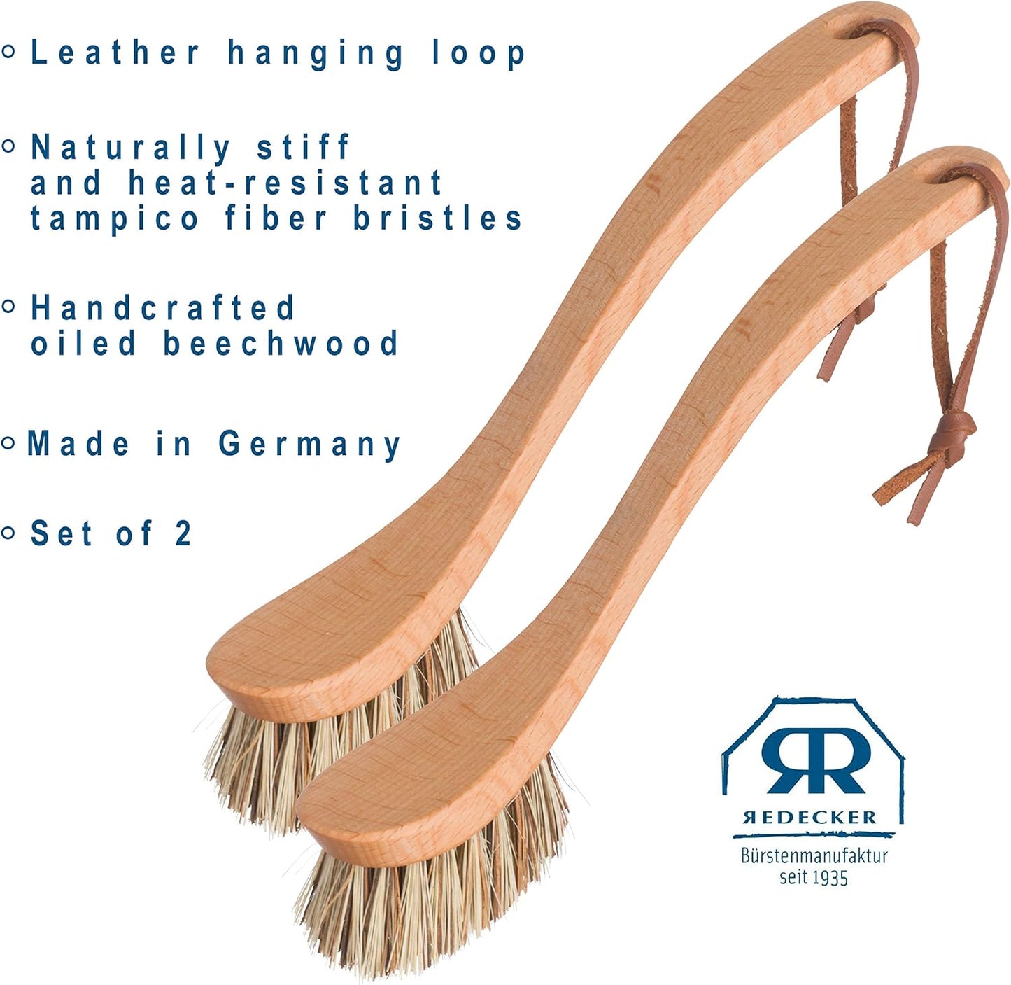 REDECKER Curved Dish Brush, Natural Union Plant Fiber Bristles, Ergonomic Design with Oiled