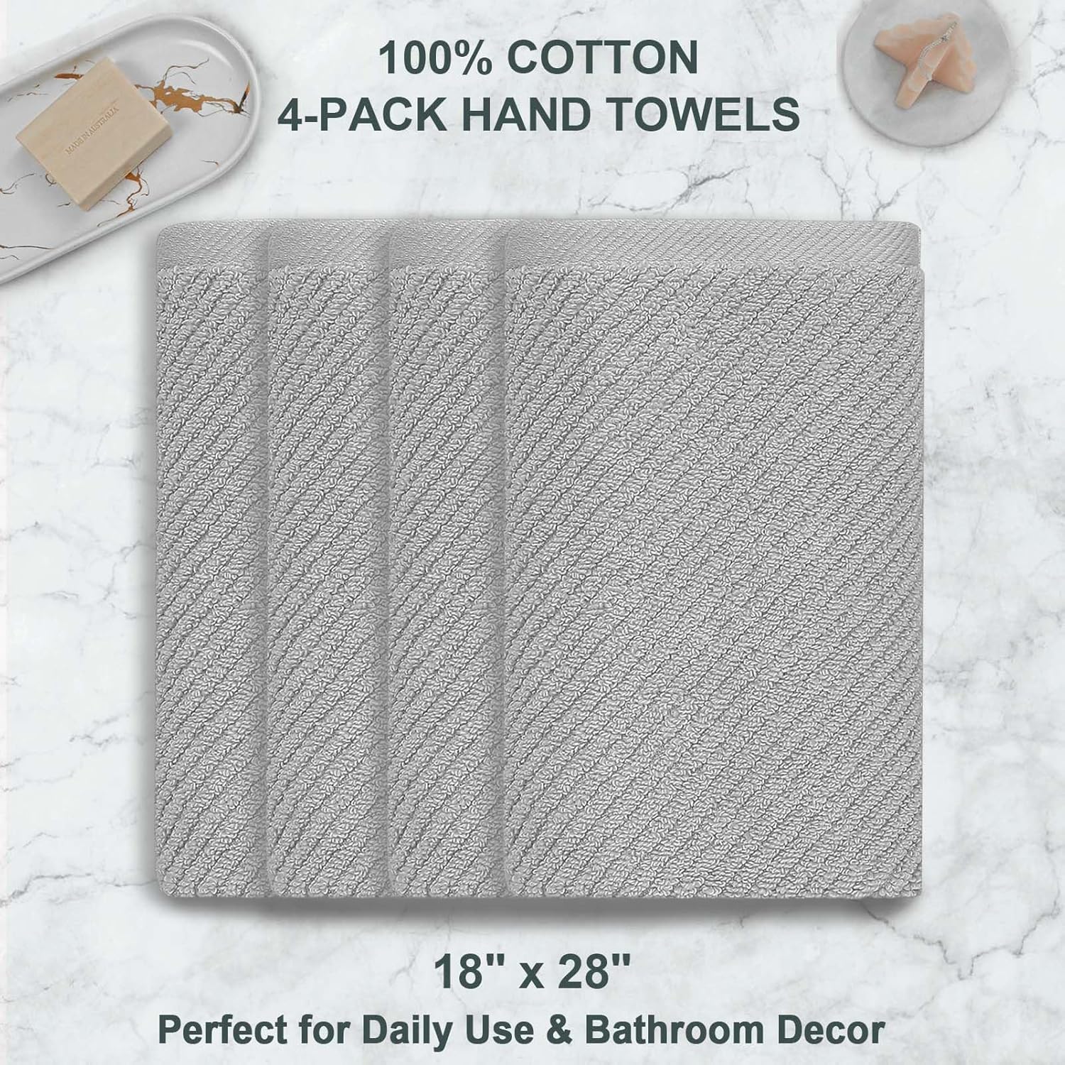 VOOVA & MOVAS Grey Hand Towels for Bathroom, Large 18" x 28" - 100% Cotton | Lightweight | Thick |