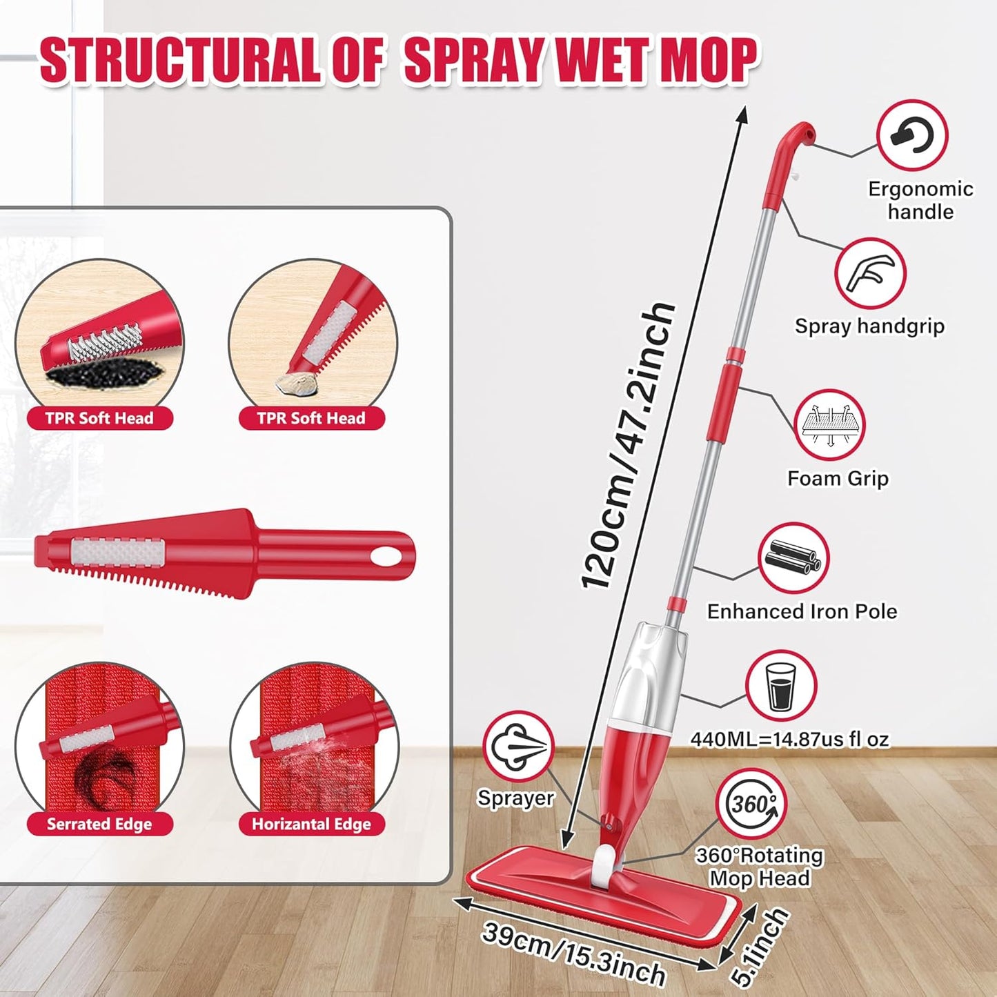 Spray Wet Mops for Hardwood Floor Cleaning: EXEGO Microfiber Dry Dust Spray Mop with 3 Washable