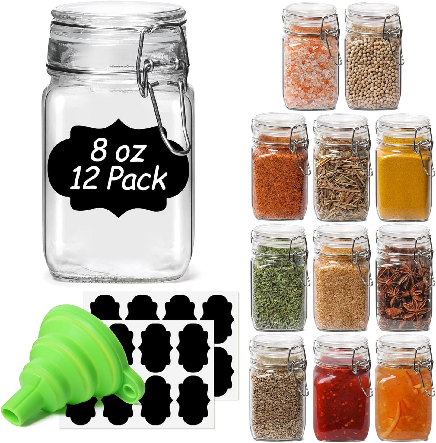 ComSaf Small Glass Jars with Airtight Lid Set of 12, Spice Jars 8 oz, Mason Jars 8 oz, Small