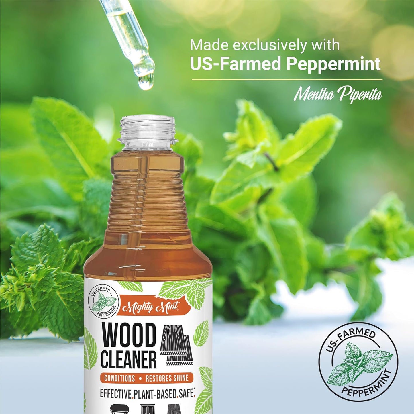 Mighty Mint Wood Cleaner and Conditioner, Spray Cleans and Renews Wood, Natural Peppermint Scent