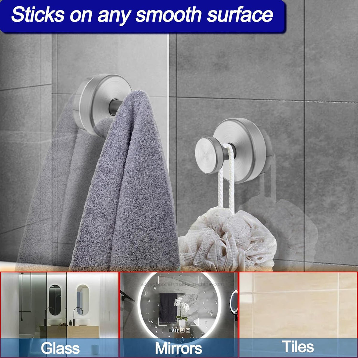 Suction Cup Hooks for Shower, Removable Towel Hooks for Bathroom Window Glass Door Wall, Bath Robe