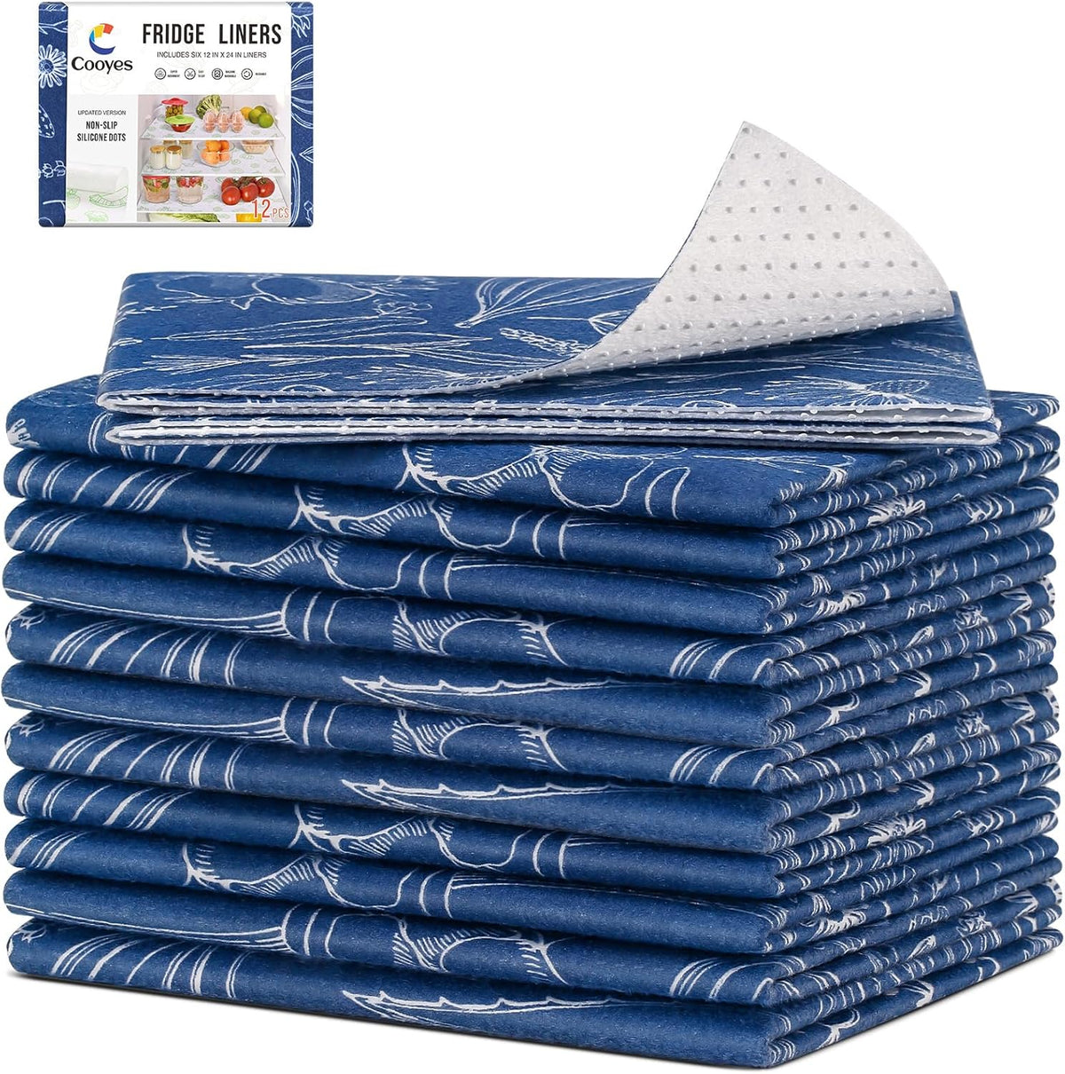 Cooyes 12 Pack Refrigerator Shelf Liners for French Door Fridge, 17.7" × 36" Extra Large, Non-Slip