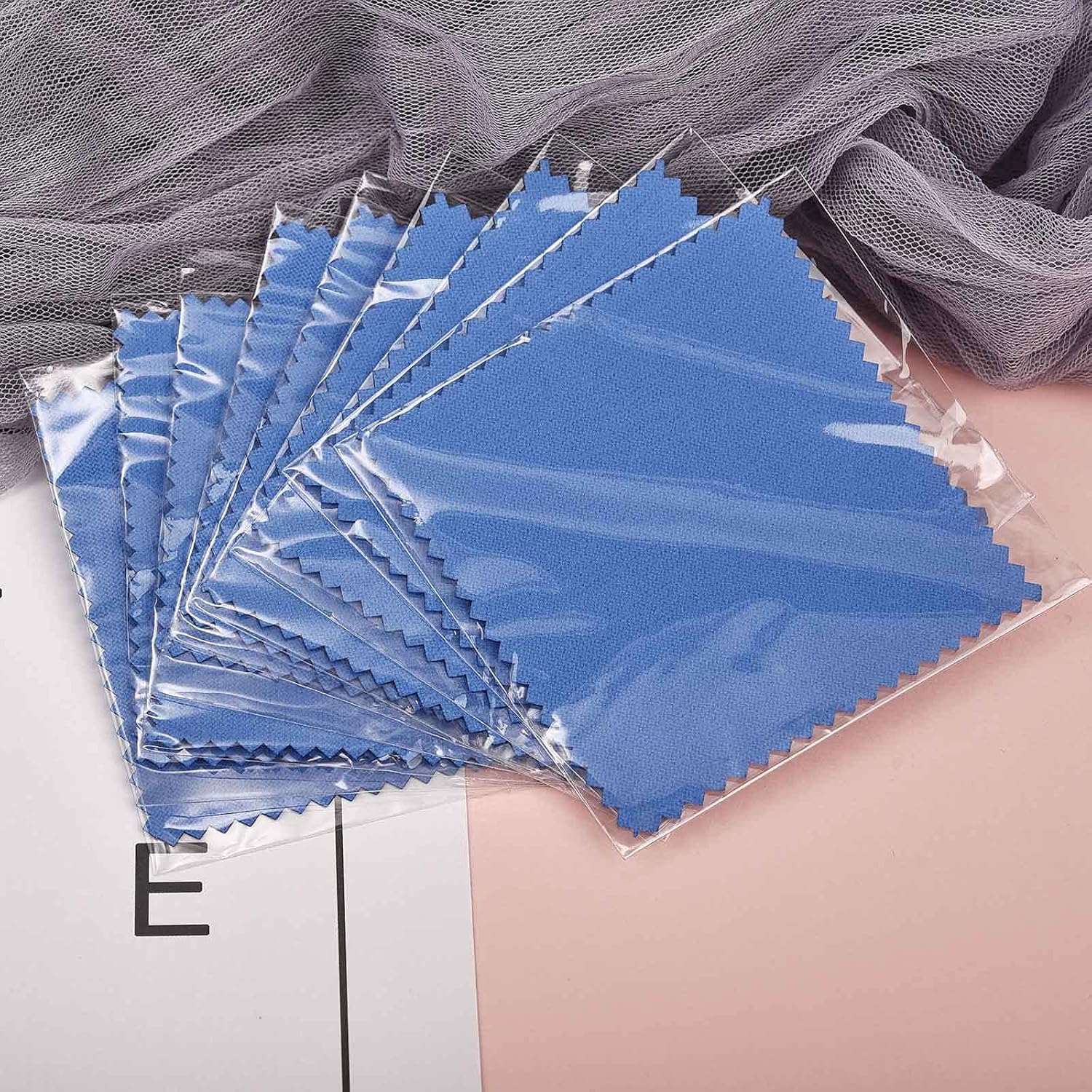 SEVENWELL 50pcs Jewelry Cleaning Cloth Dark Blue Polishing Cloth for Sterling Silver Gold Platinum