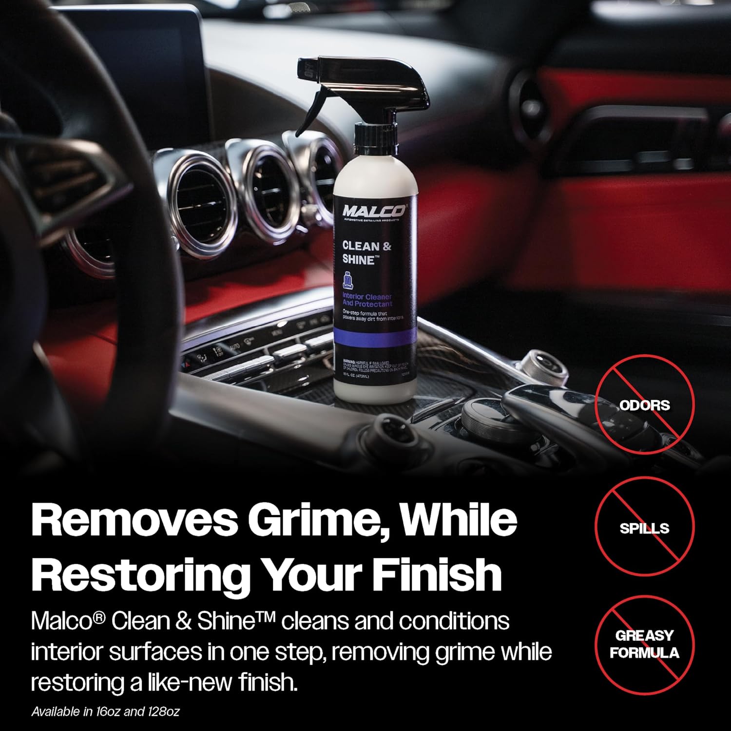 Malco Clean & Shine Interior Car Cleaner and Dressing – Restore Leather, Plastic and Vinyl Surfaces