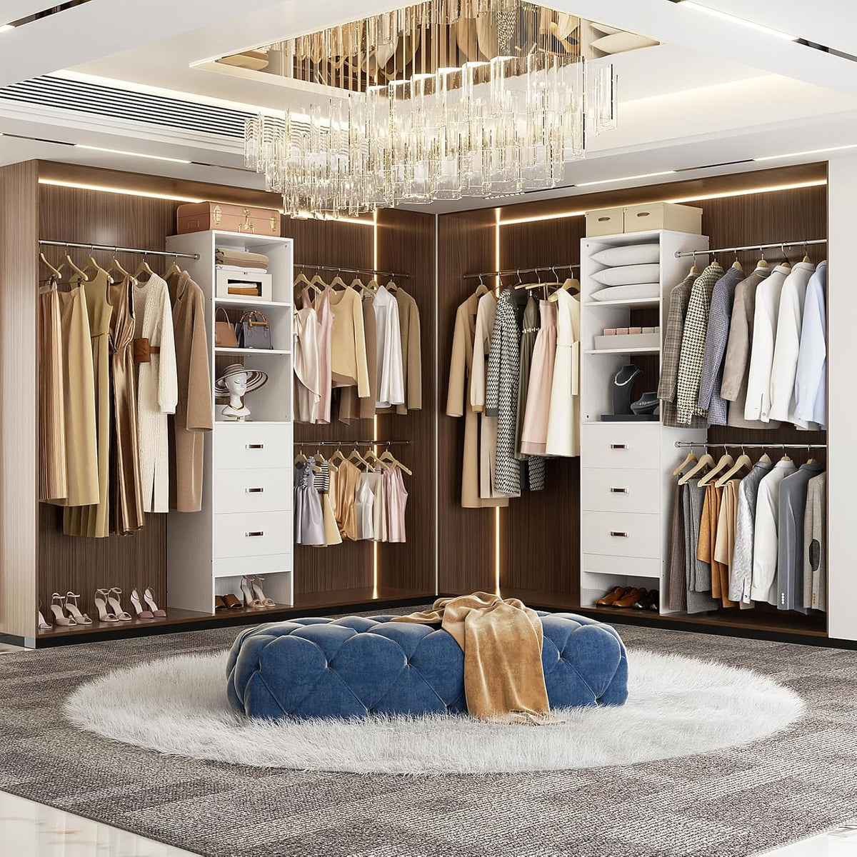 96'' Closet Organizer System with 3 Hanging Rods (Without 3 Storage Shelves), 8FT Closet Systems