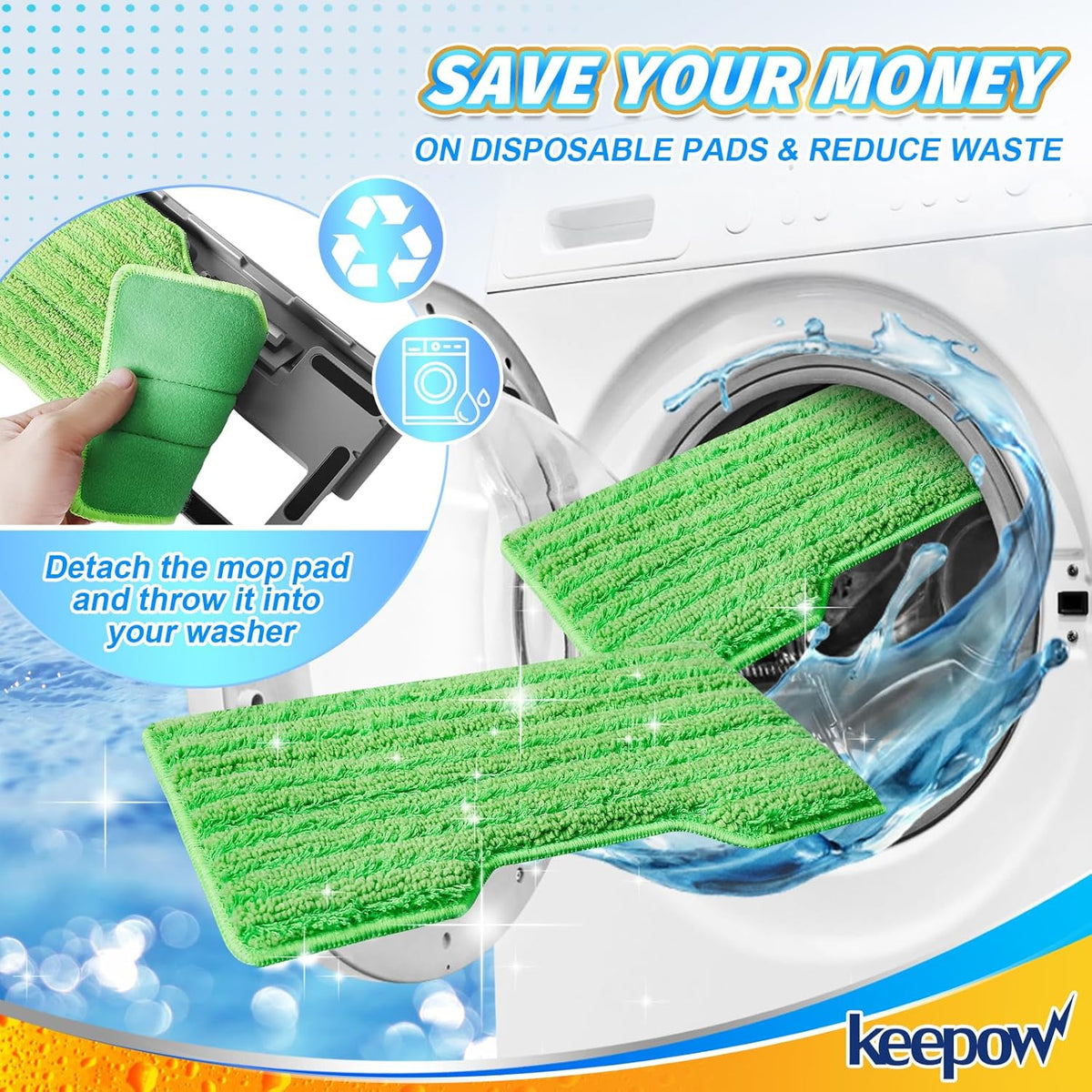 KEEPOW Reusable Mop Replacement Pads Compatible with Shark Vac Mop VM252 VM200 VC205 VM250 /QM250
