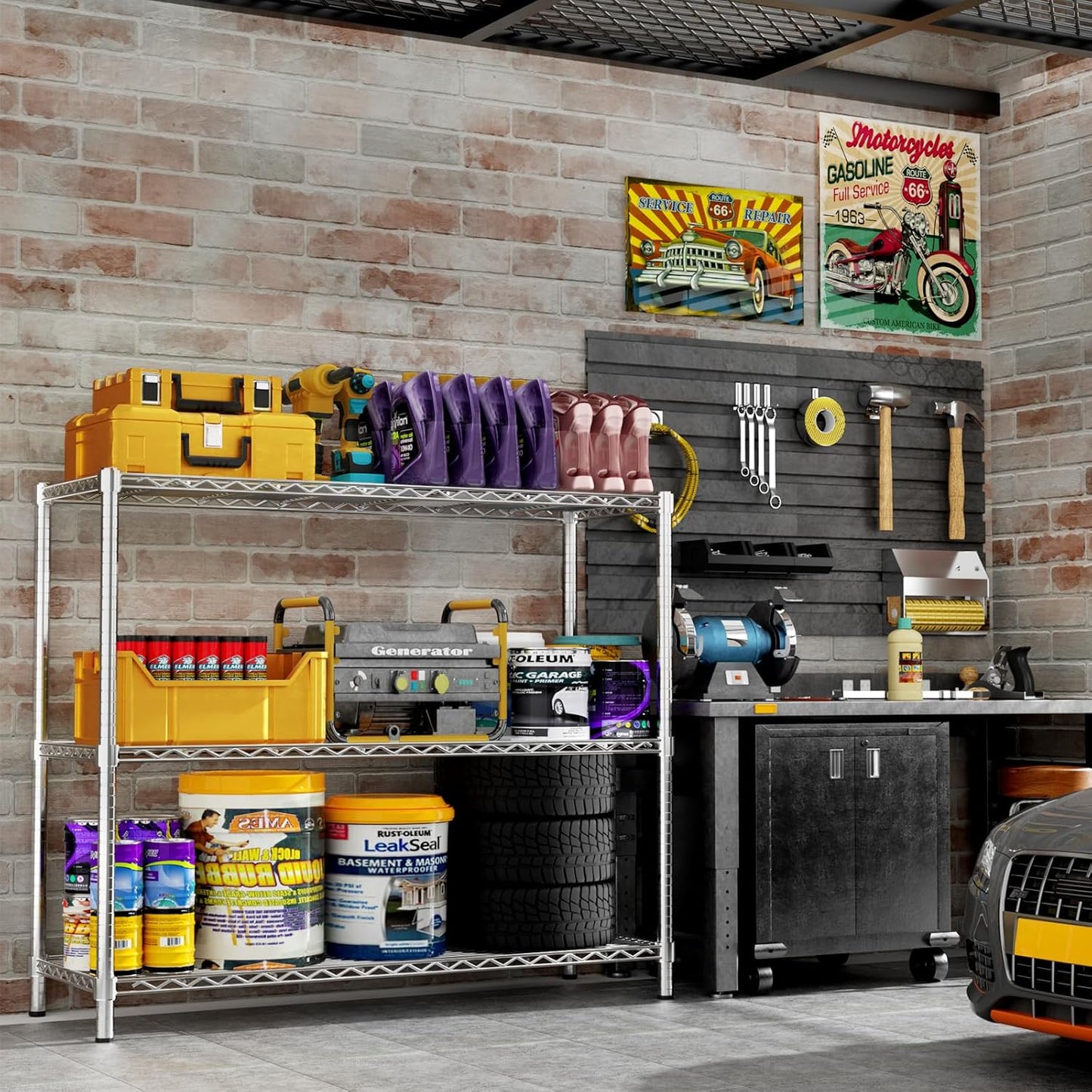 Storage Shelves, 4 PCS 48" L x 20" W x 47" H Heavy Duty Garage Wire Shelving Unit Loads 1200LBS