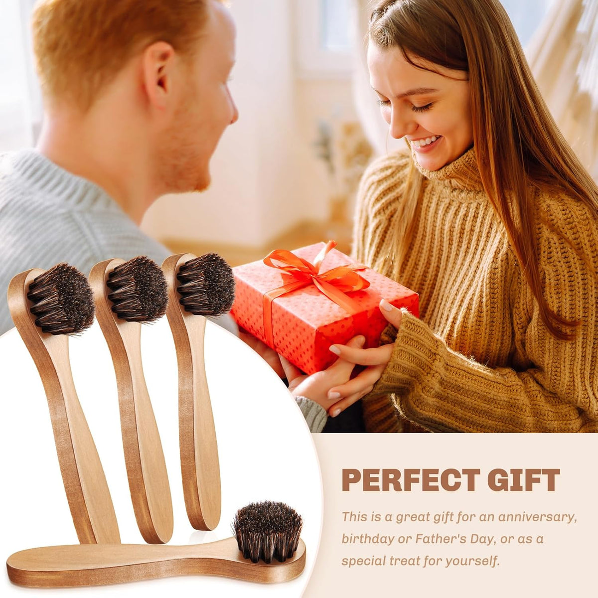 4 Pcs Horsehair Shine Shoes Brush Kit Polish Dauber Applicators Cleaning Leather Shoes Boots Care
