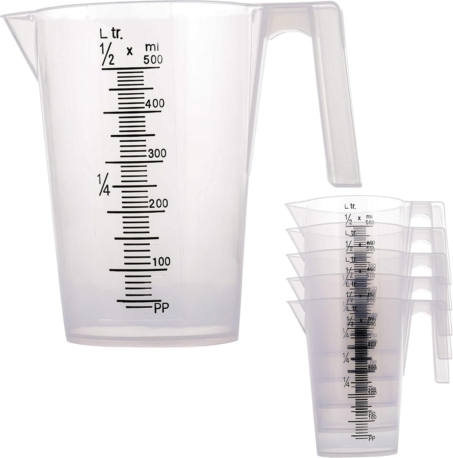 TCP Global 1/2 Liter (500ml) Plastic Graduated Measuring and Mixing Pitcher (Pack of 6) - Holds